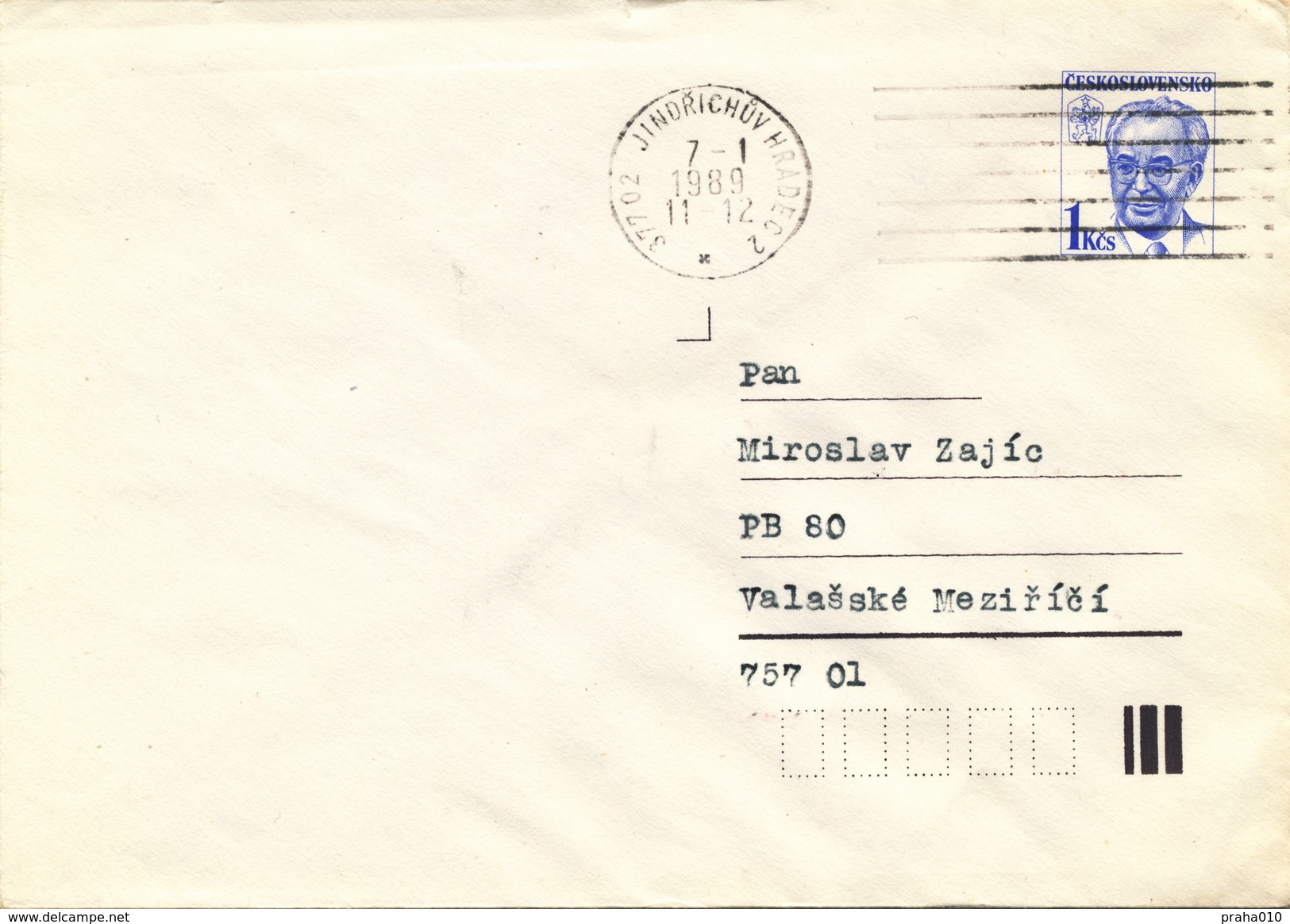 L3511 - Czechoslovakia (1989) 377 02 Jindrichuv Hradec 2 (Postal Stationery: President Gustav Husak (1913-1991)) - Sobres