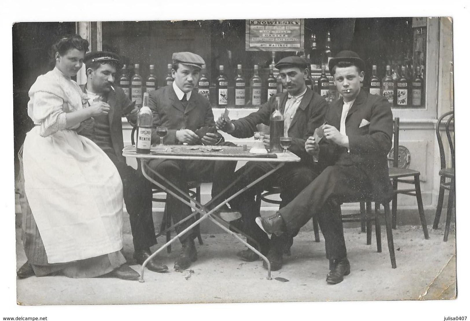 CARTE PHOTO Terrasse De Café Groupe De Joueurs De Cartes Gros Plan Cachet De Départ SAINT DENIS - Cafés