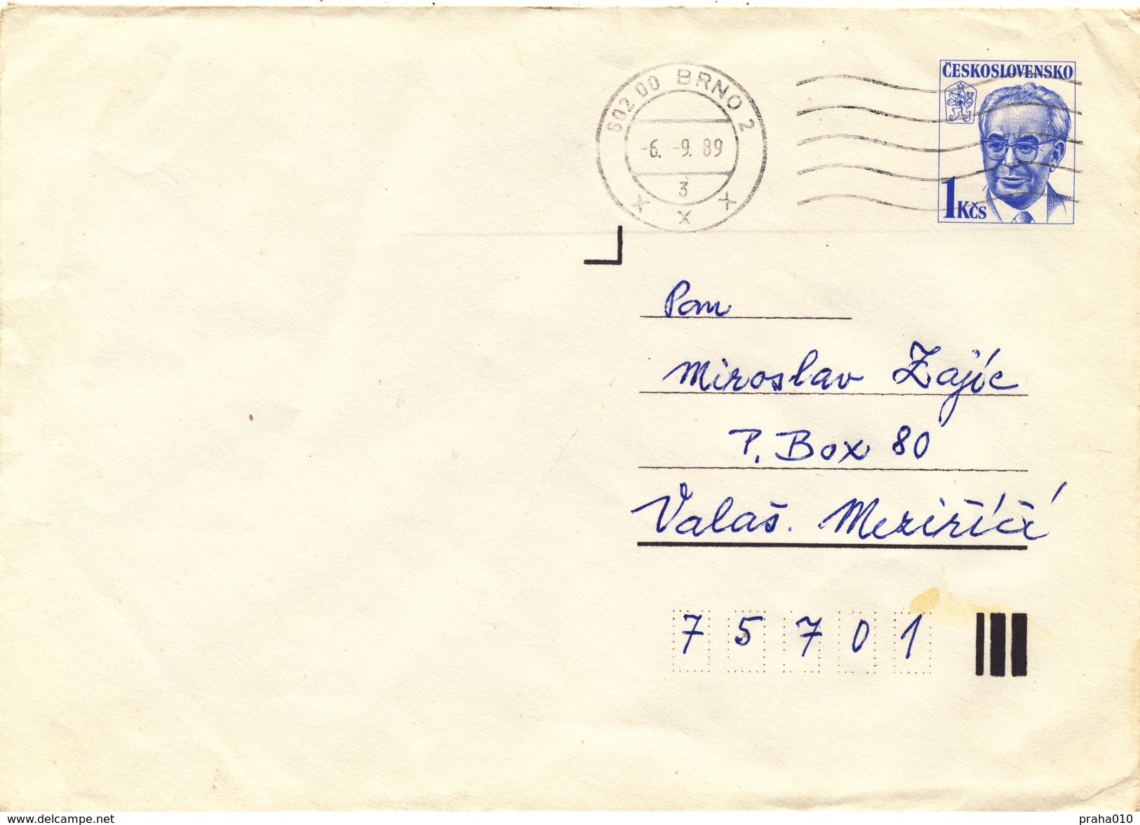 L3512 - Czechoslovakia (1989) 602 00 Brno 2 (Postal Stationery: President Gustav Husak (1913-1991)) - Sobres