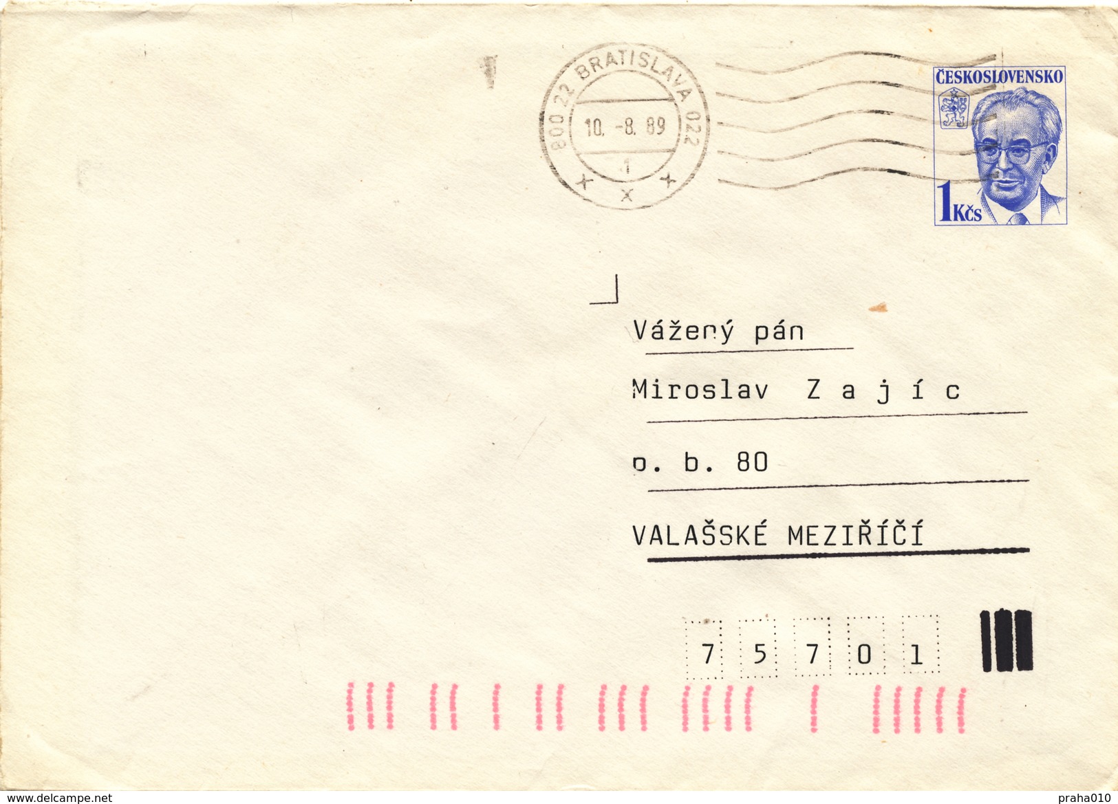 L3516 - Czechoslovakia (1989) 800 22 Bratislava 022 (Postal Stationery: President Gustav Husak (1913-1991)) - Buste