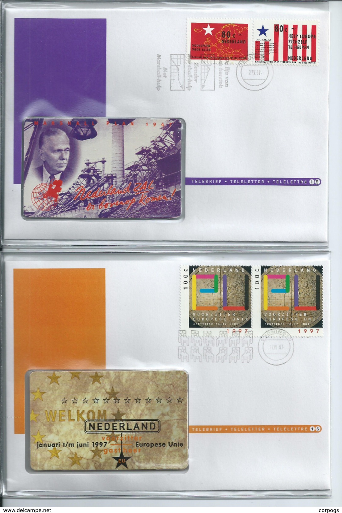 Complete set Telebrieven 1 / 36 ongebruikte telefoonkaart + zegel phonecard on letter (not Used) + stamp canceld