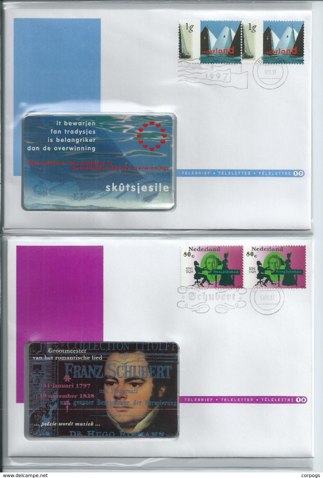 Complete set Telebrieven 1 / 36 ongebruikte telefoonkaart + zegel phonecard on letter (not Used) + stamp canceld