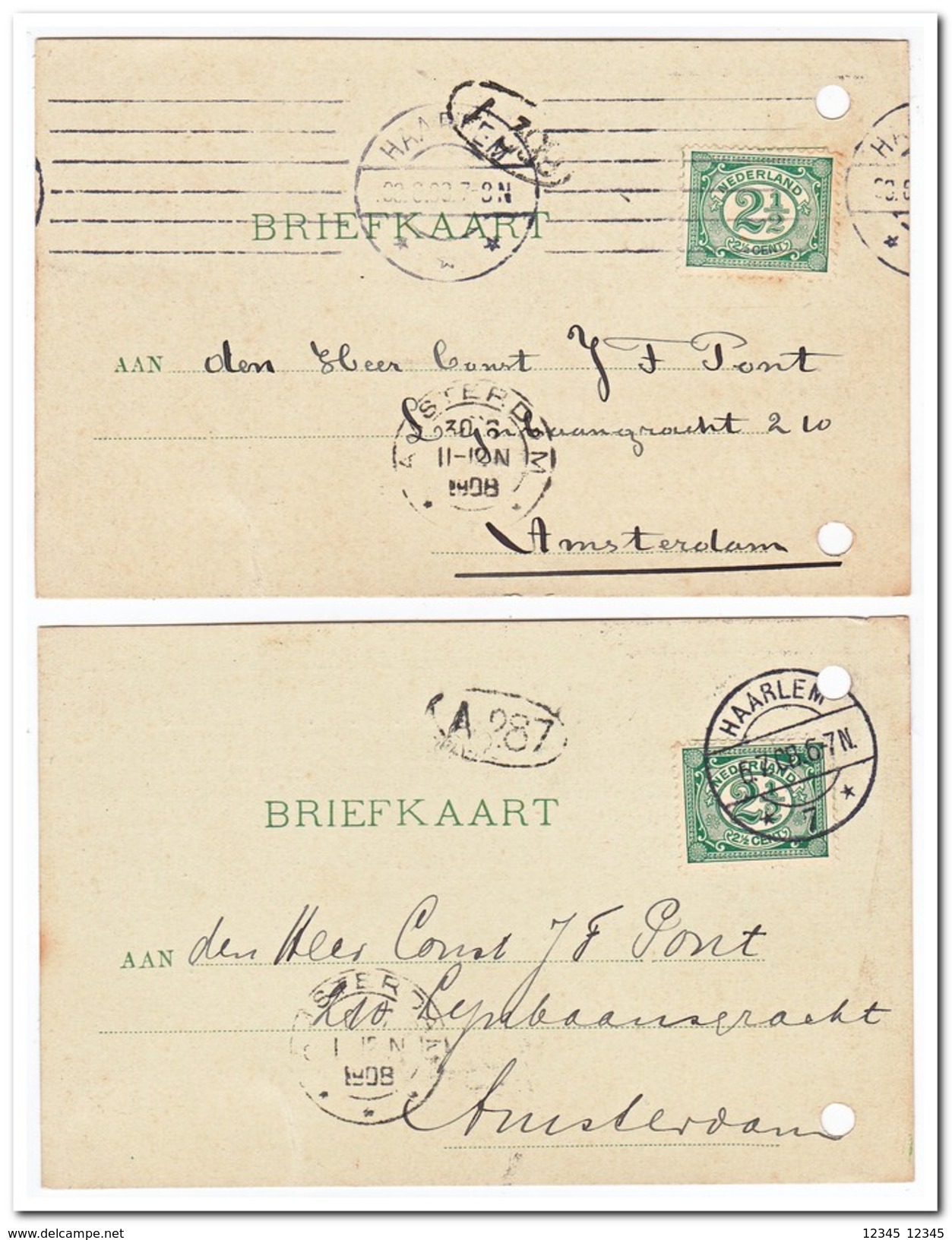 2 Briefkaarten 1908 Van Haarlem Naar Amsterdam ( Dyserinck's Olie ) - Brieven En Documenten