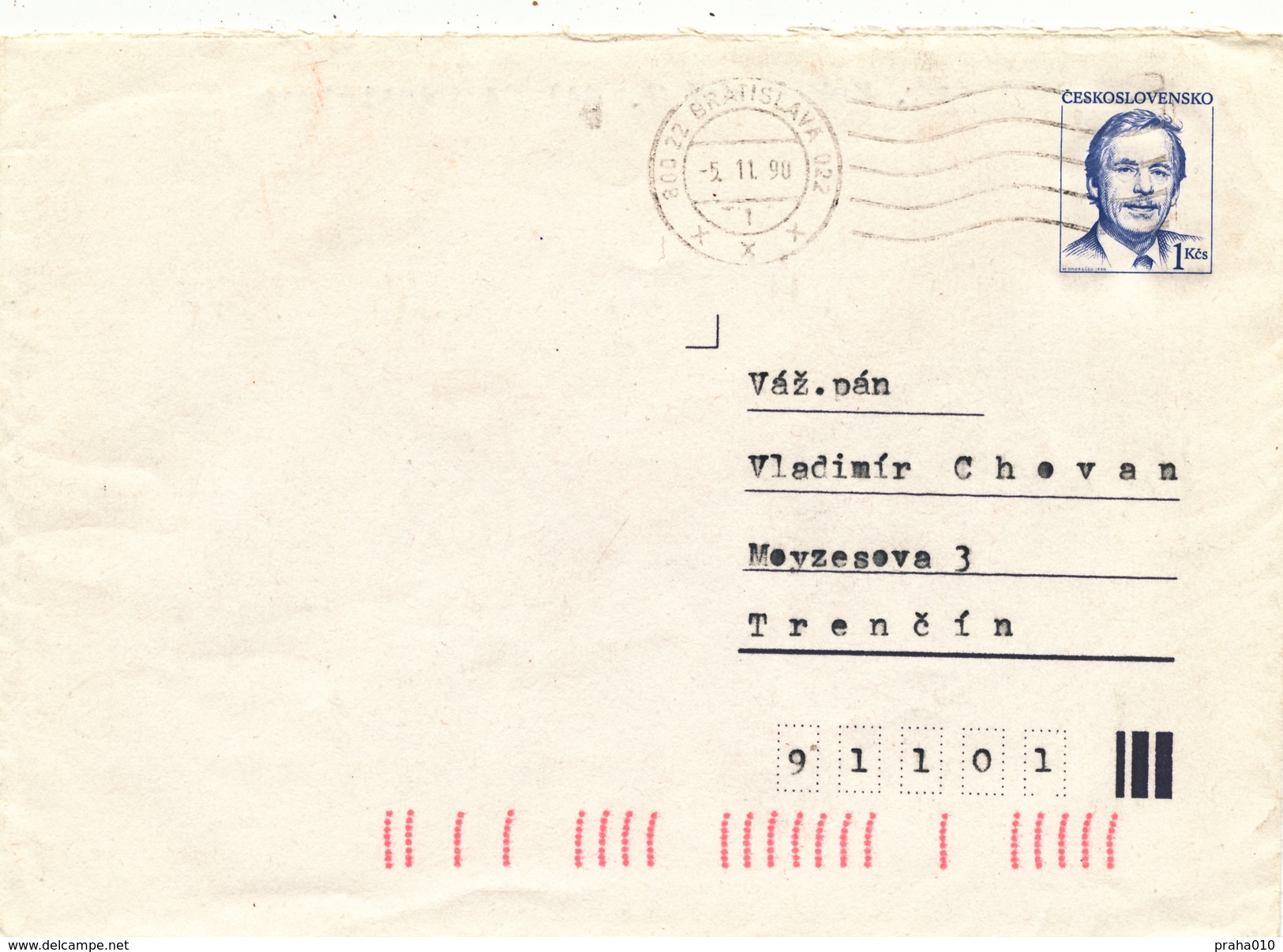 L3520 - Czechoslovakia (1990) 800 22 Bratislava 022 (Postal Stationery: President Vaclav Havel (1936-2011)) - Enveloppes