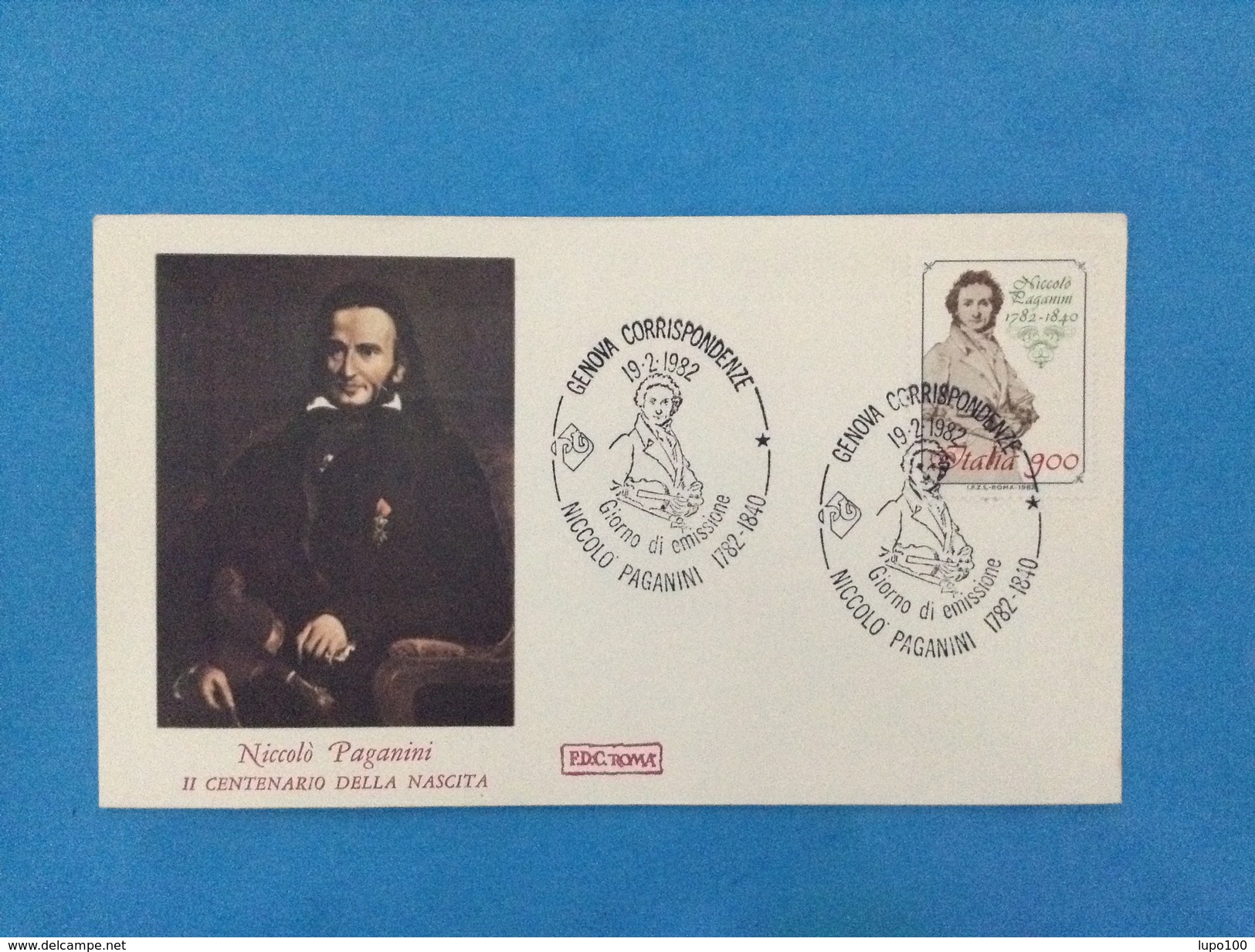 1982 Paganini Italia Busta Primo Giorno Fdc Roma - FDC