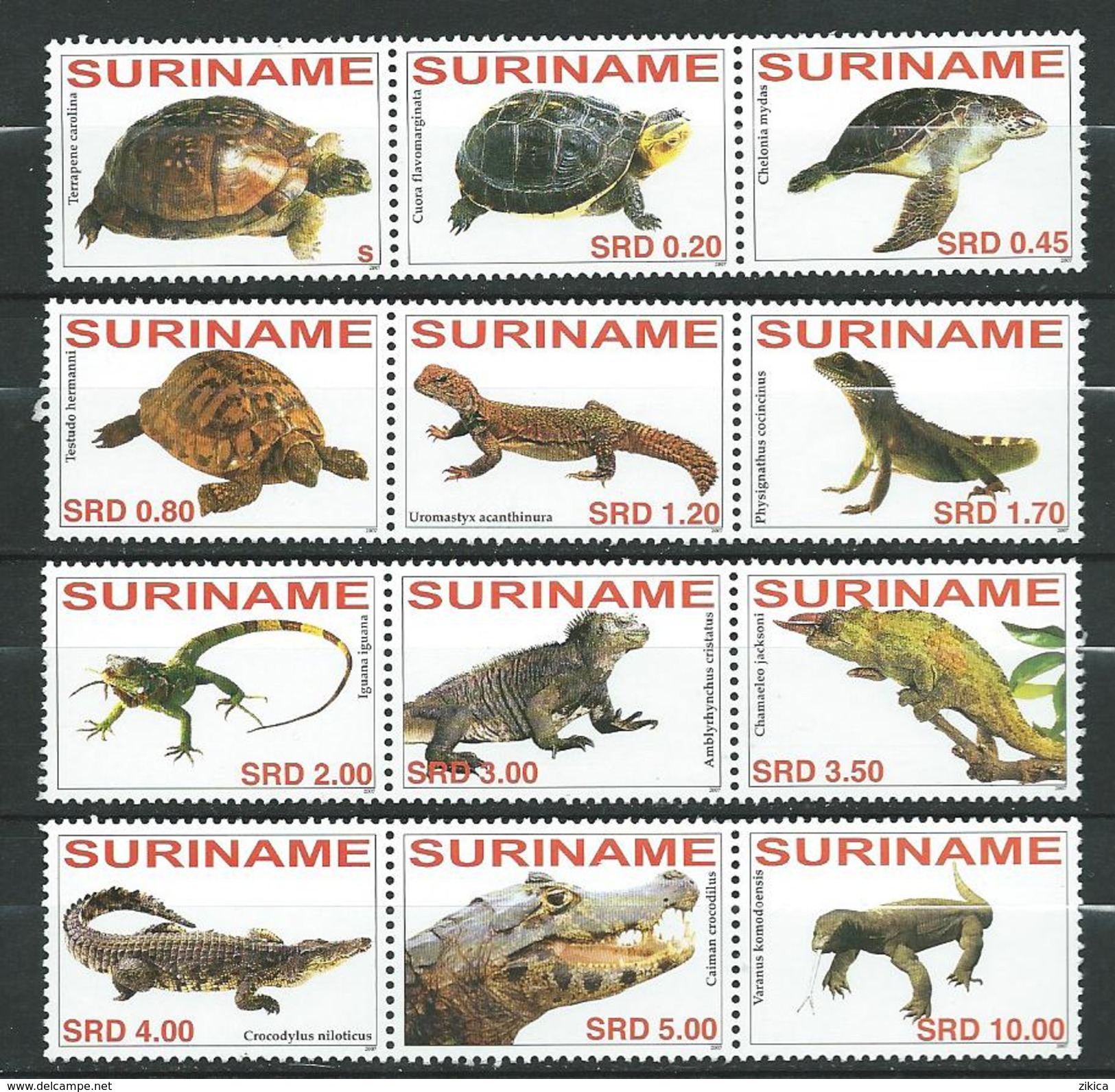 Surinam Suriname 2007 Fauna - Reptiles.Lizards.Crocodilians.Turtles.MNH - Surinam