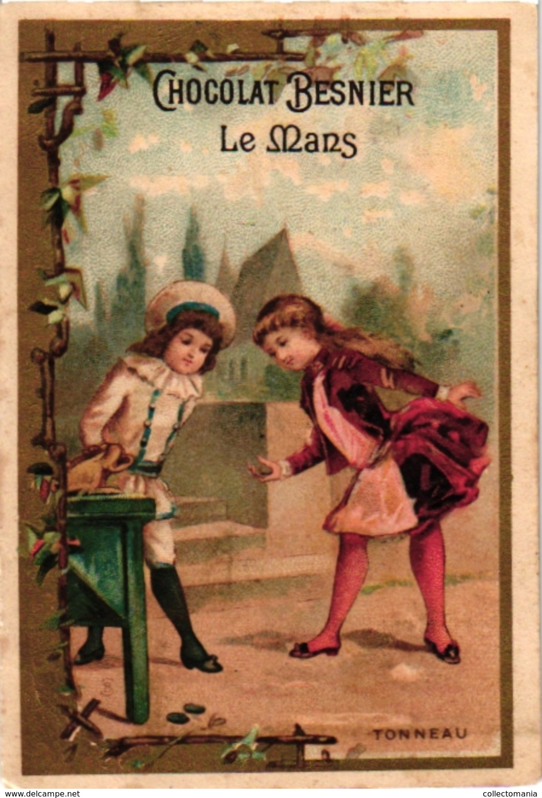 1880 - 5 Chromo Litho  Pub Guérin Boutron Chocolat Besnier Le Mans Couzan Source Brault Le Jeu De Tonneau Game Of Barel - Other & Unclassified