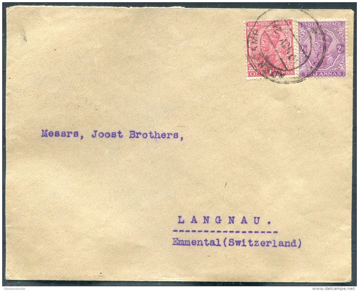 1920 India Aden Camp Cover A. Manordas - Langnau, Emmental, Switzerland - Aden (1854-1963)