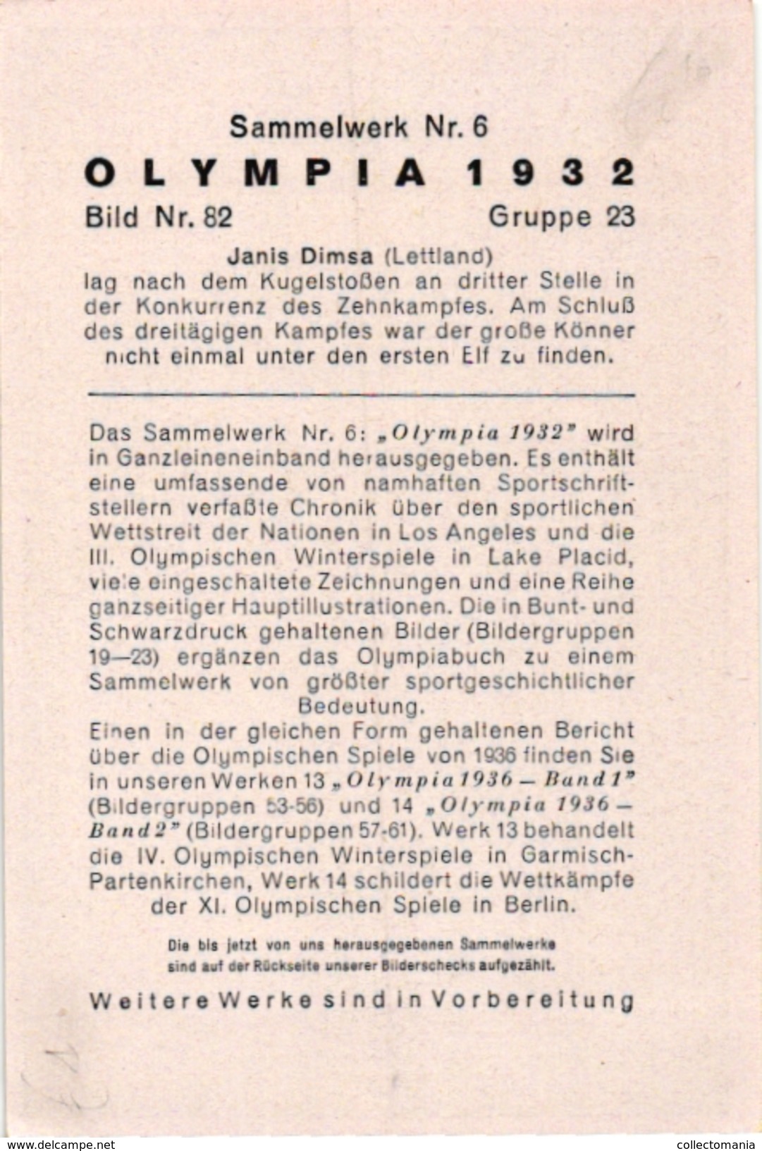 8 Cards Kogelstoten Lancer du Poids Shot-Put Pub Olympia 1932 -1936 Hoyer Erdal