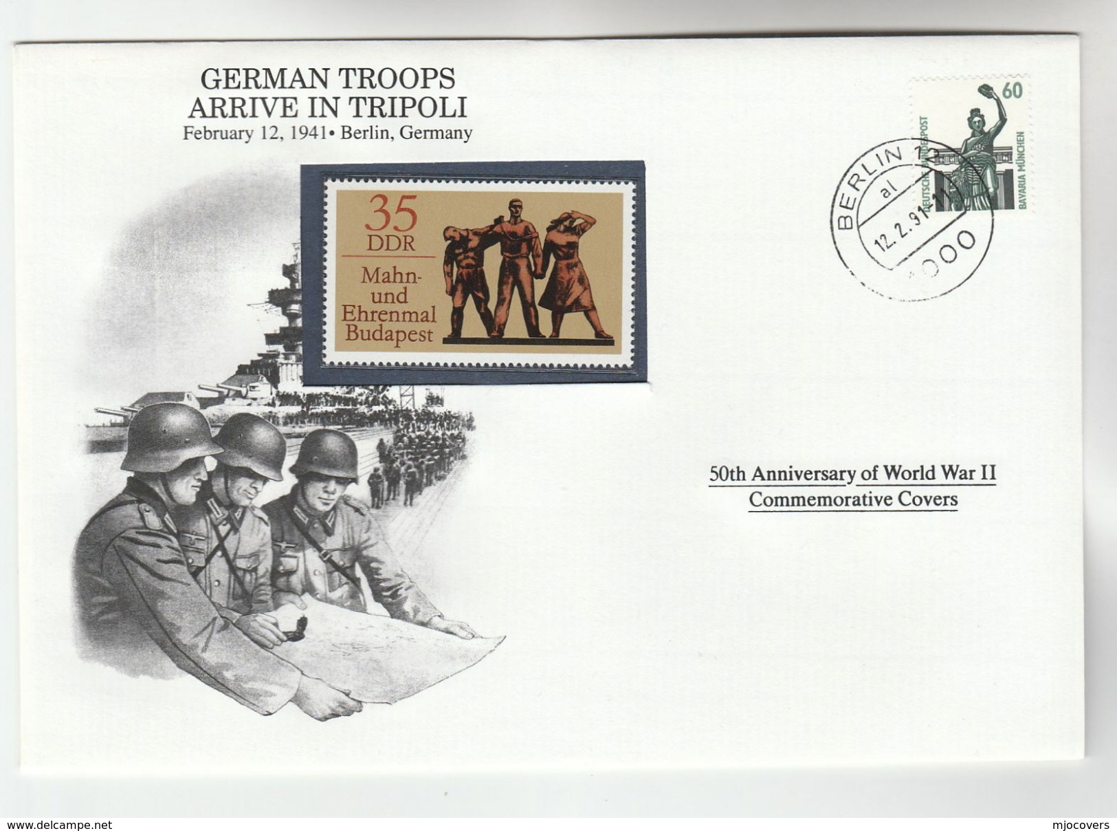 1991 GERMANY Special COVER Anniv TRIPOLI TROOPS IN LIBYA EVENT WWII Stamps - WW2