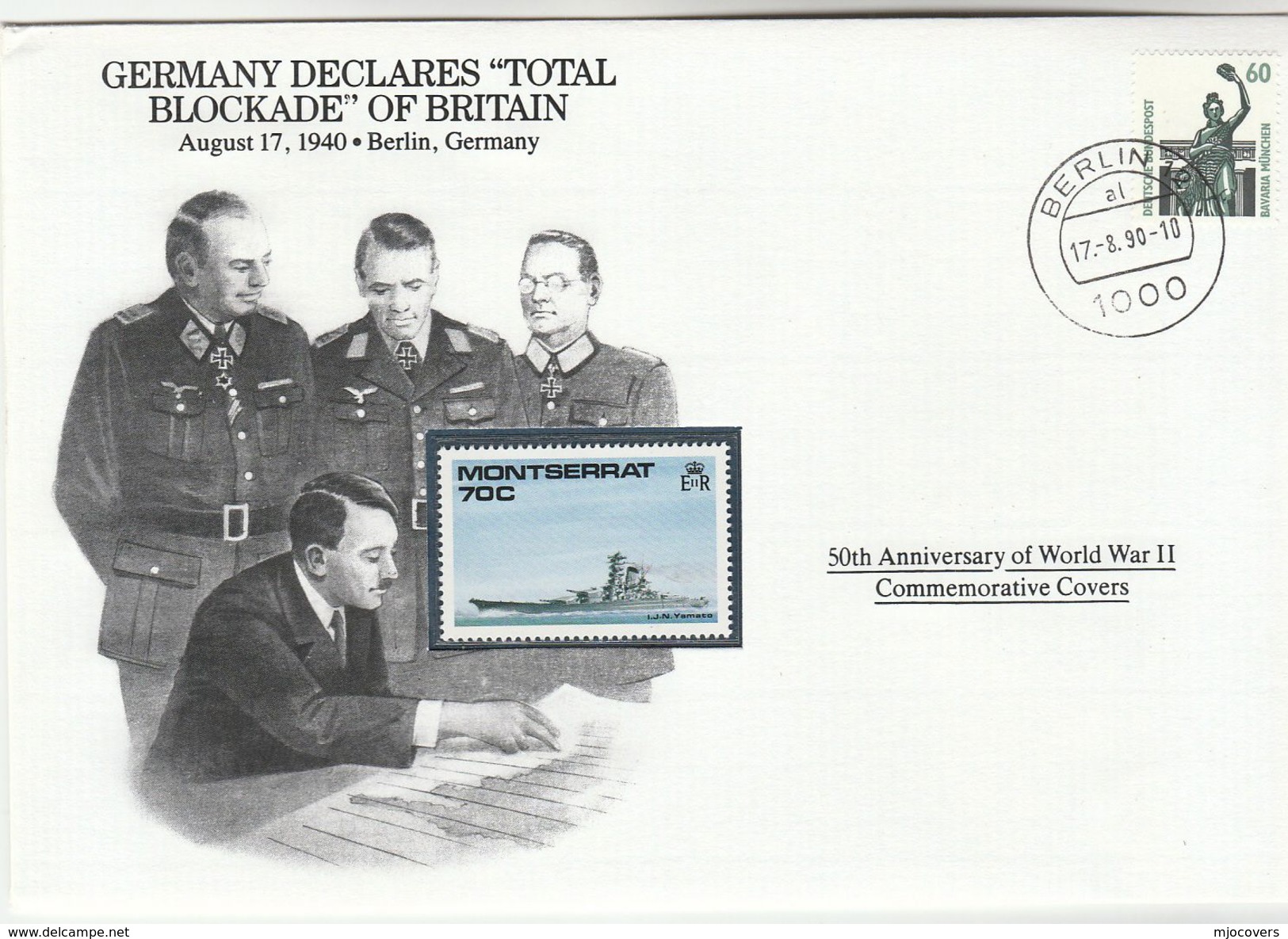 1990 GERMANY Special COVER 1940 BLOCKADE OF BRITAIN Declaration EVENT Anniv WWII Ship Stamps Hitler - WW2