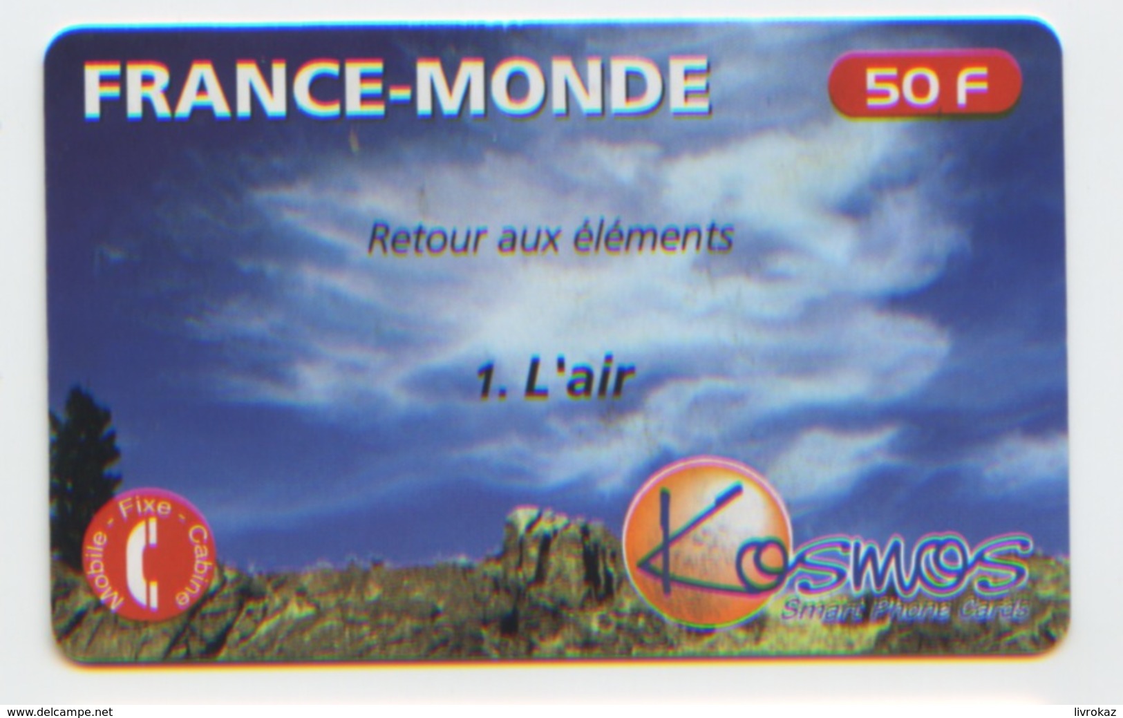 Télécarte France 50 F, 2000, France-Monde, Kosmos Smart Phone Cards, Retour Aux éléments 1- L'air - 2000