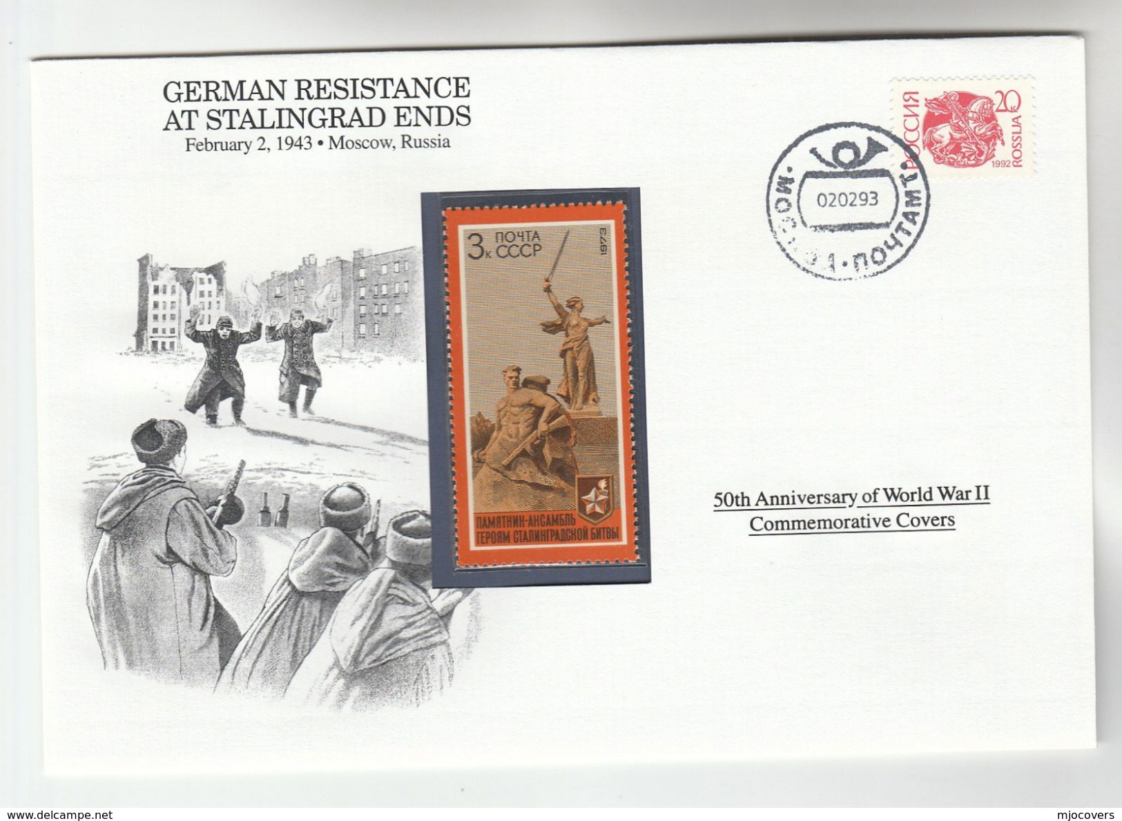 1993 RUSSIA Special COVER Anniv WWII STALINGRAD GERMAN RESISTANCE ENDS Event Stamps - WW2