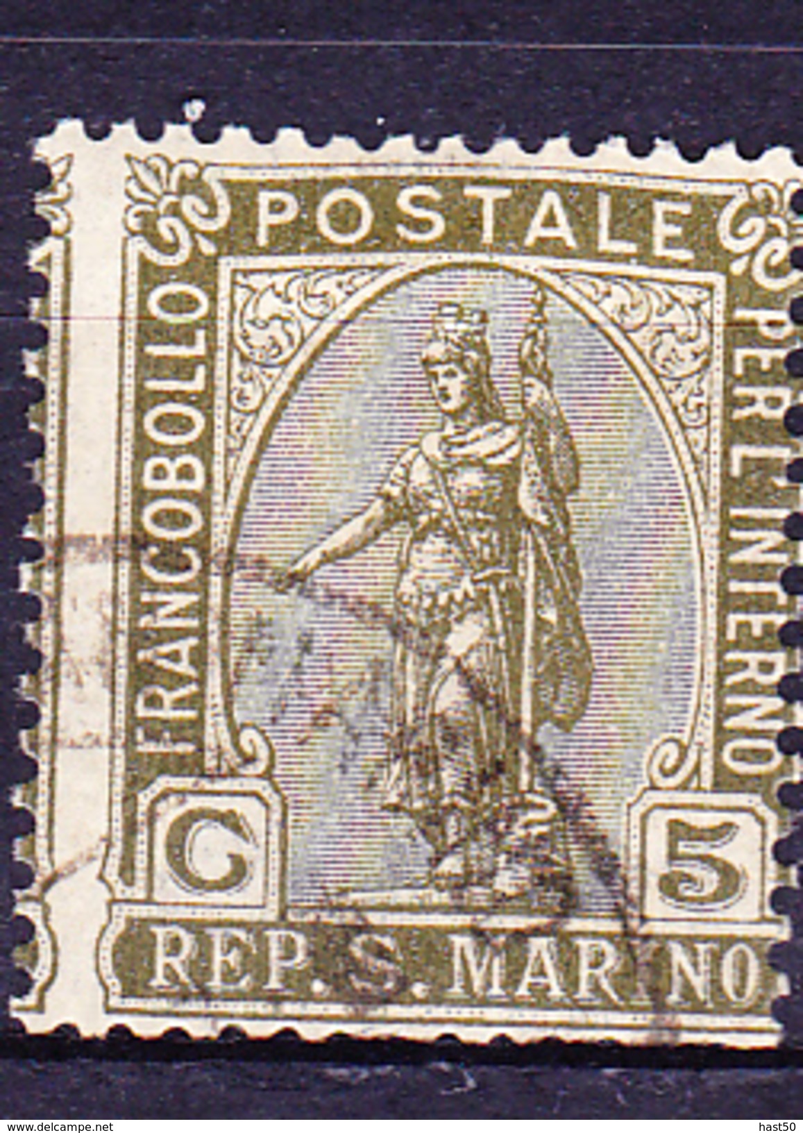 San Marino - Freiheitsgöttin (MiNr: 82) 1922 - Gest Used Obl        Piquage A Cheval - Errors, Freaks & Oddities (EFO)