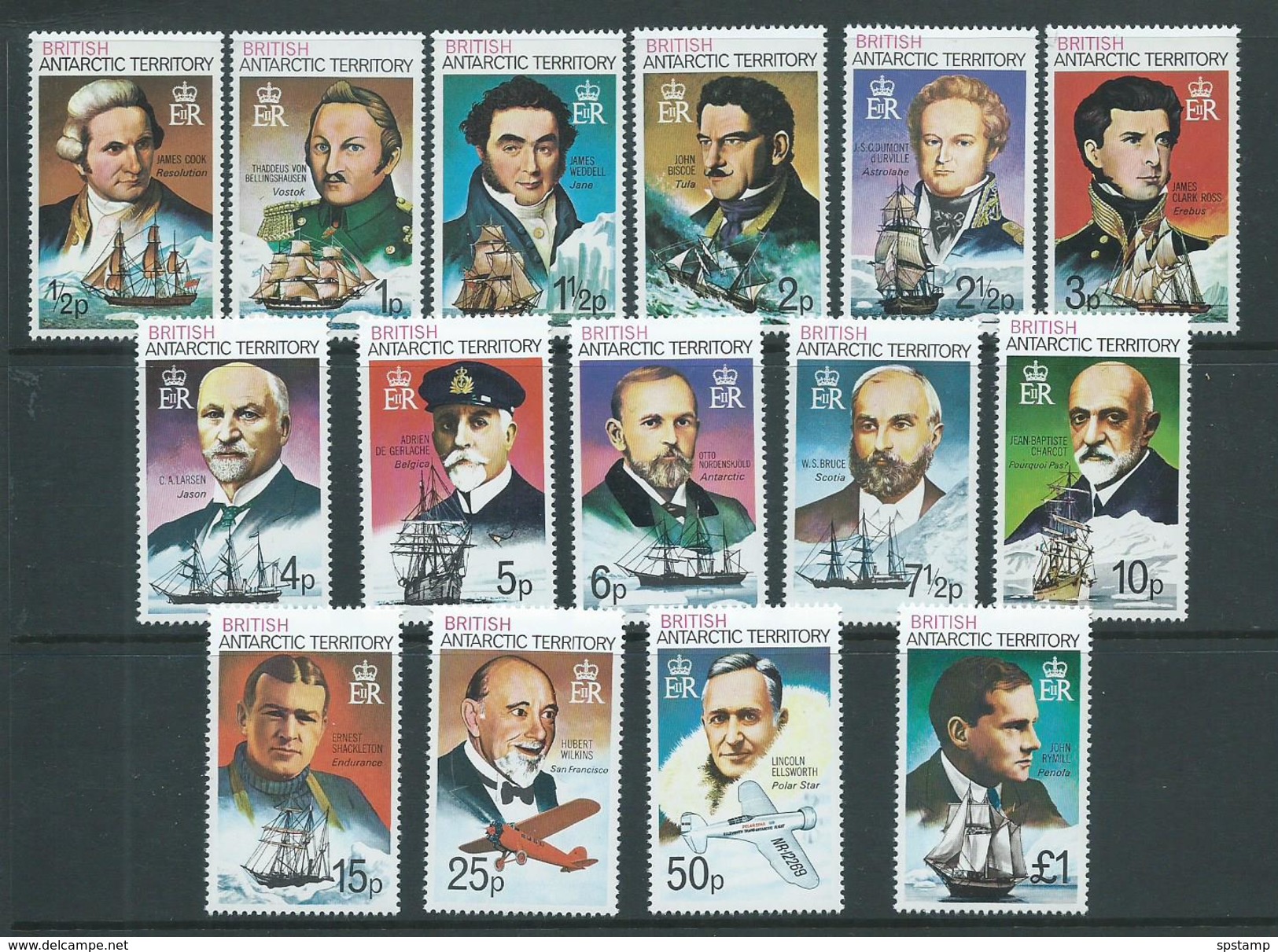 British Antarctic Territory 1973 Polar Explorers & Ship Definitive Set Of 15 MNH - Unused Stamps