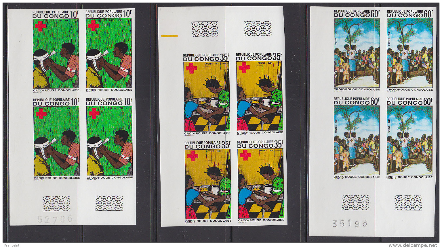 Congo 1981 Red Cross. Set Of 4 Imperforate Blocks Of 4. Scott 612-4, Yvert 643-5. - Other & Unclassified