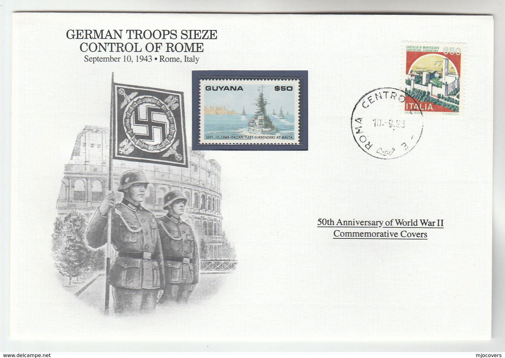 1993 ITALY Special COVER Anniv WWII GERMANS SIEZE ROME Event Stamps Colosseum - Seconda Guerra Mondiale