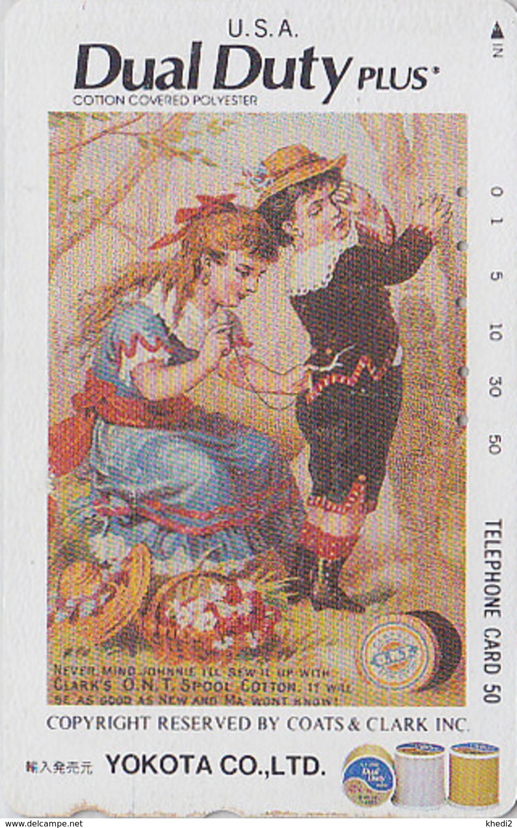 Télécarte Japon / 110-011 - POSTER - USA DUAL DUTY / Cotton - Enfant & Mère / Couture - Boy & Mother Japan Phonecard - Mode