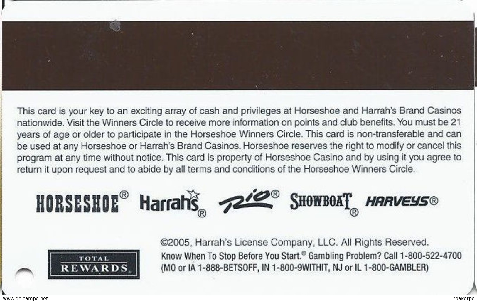 Horseshoe Casino - Gold Level Harrah's Total Rewards Slot Card - Multiple Locations (BLANK) - Casino Cards