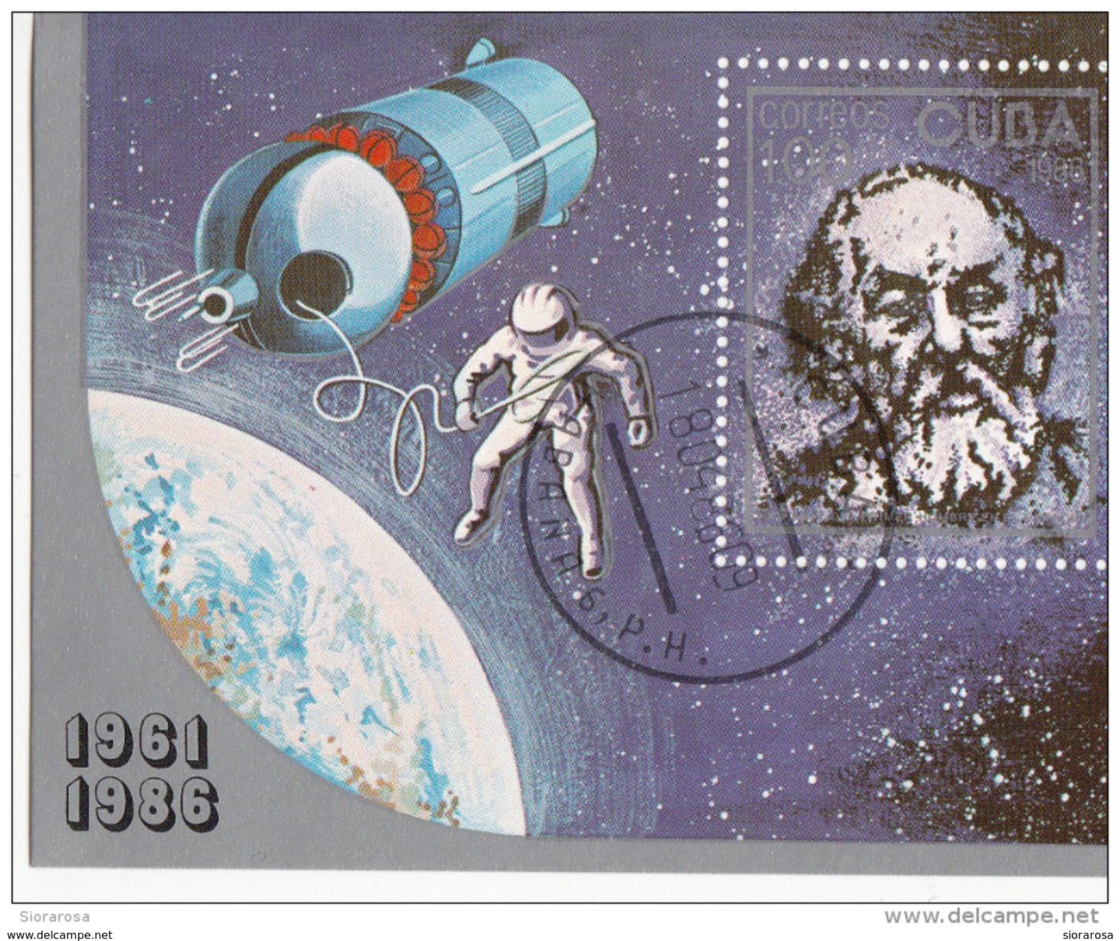 2857 Cuba 1986 XXV° Anniv. Primo Uomo Nello Spazio. Satellite Cosmonauta Sheet Perf. Konstantin Tsiolkovski - Zuid-Amerika