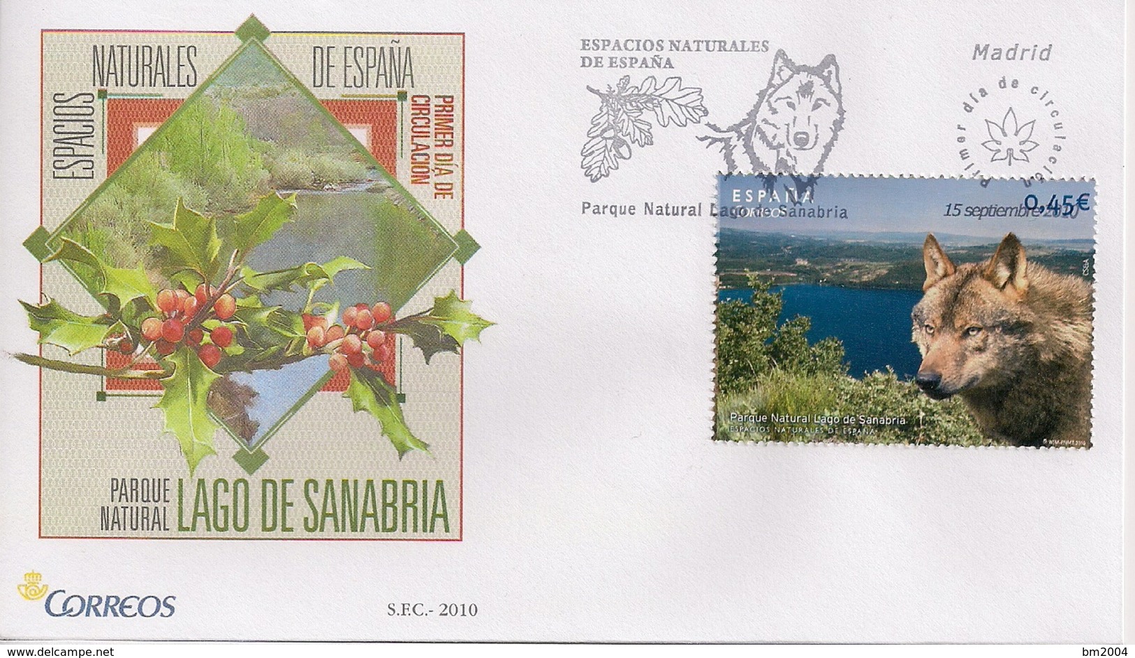 2010 Spanien Mi. 4532 FDC  Naturpark Lago De Sanabria; Europäischer Wolf (Canis Lupus Lupus) - FDC