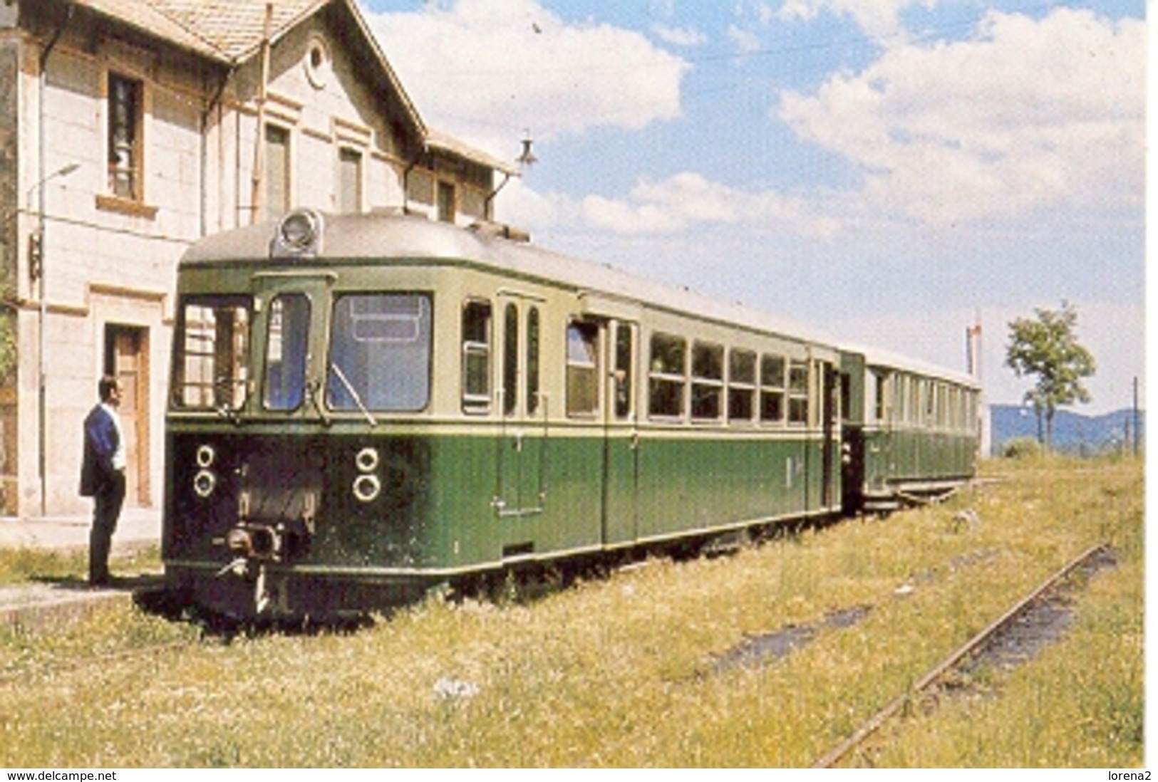 Postal F.C. Olot - Girona. Automotor Diesel. Amer (Girona) (ref. 7f-1655) - Trenes