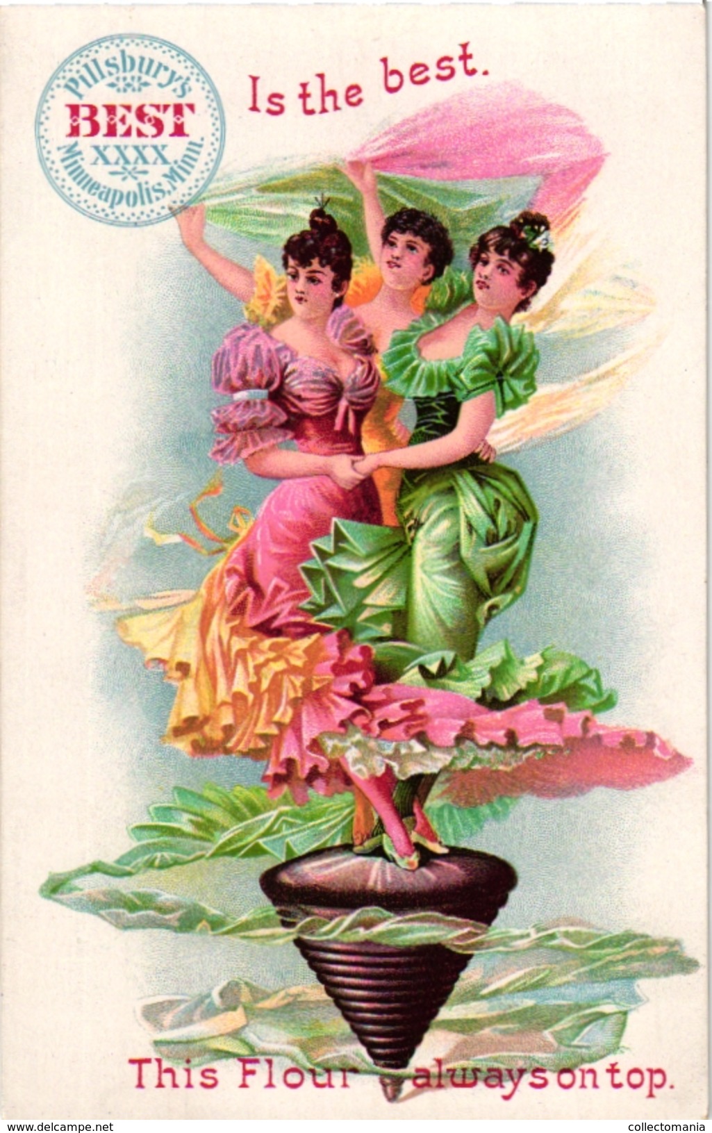 1 Trade Card Pub Flour Mills Pillsbury Minneapolis USA  TOUPIE SABOT SPINNING TOL Litho - Andere & Zonder Classificatie