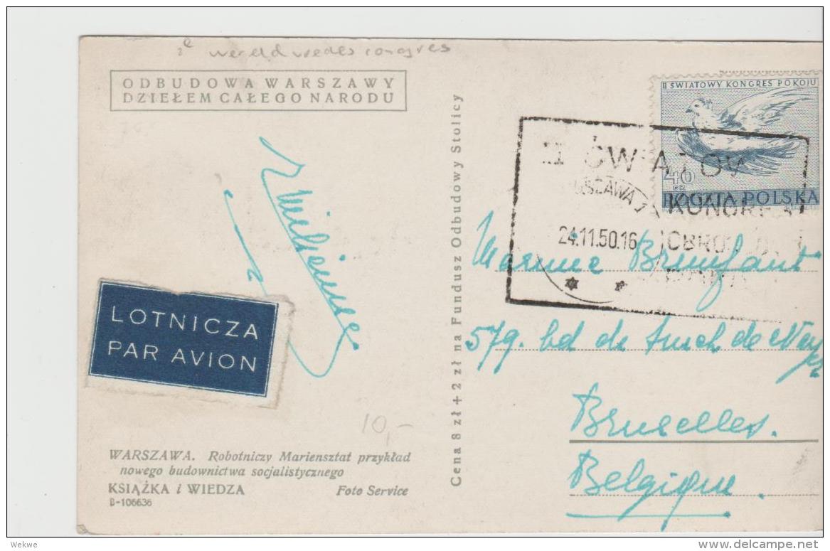 Pol198 / POLEN -  Welt-Frieden-Kongress Warschau 1950. EF Per Luftpost Nach Belgien - Lettres & Documents