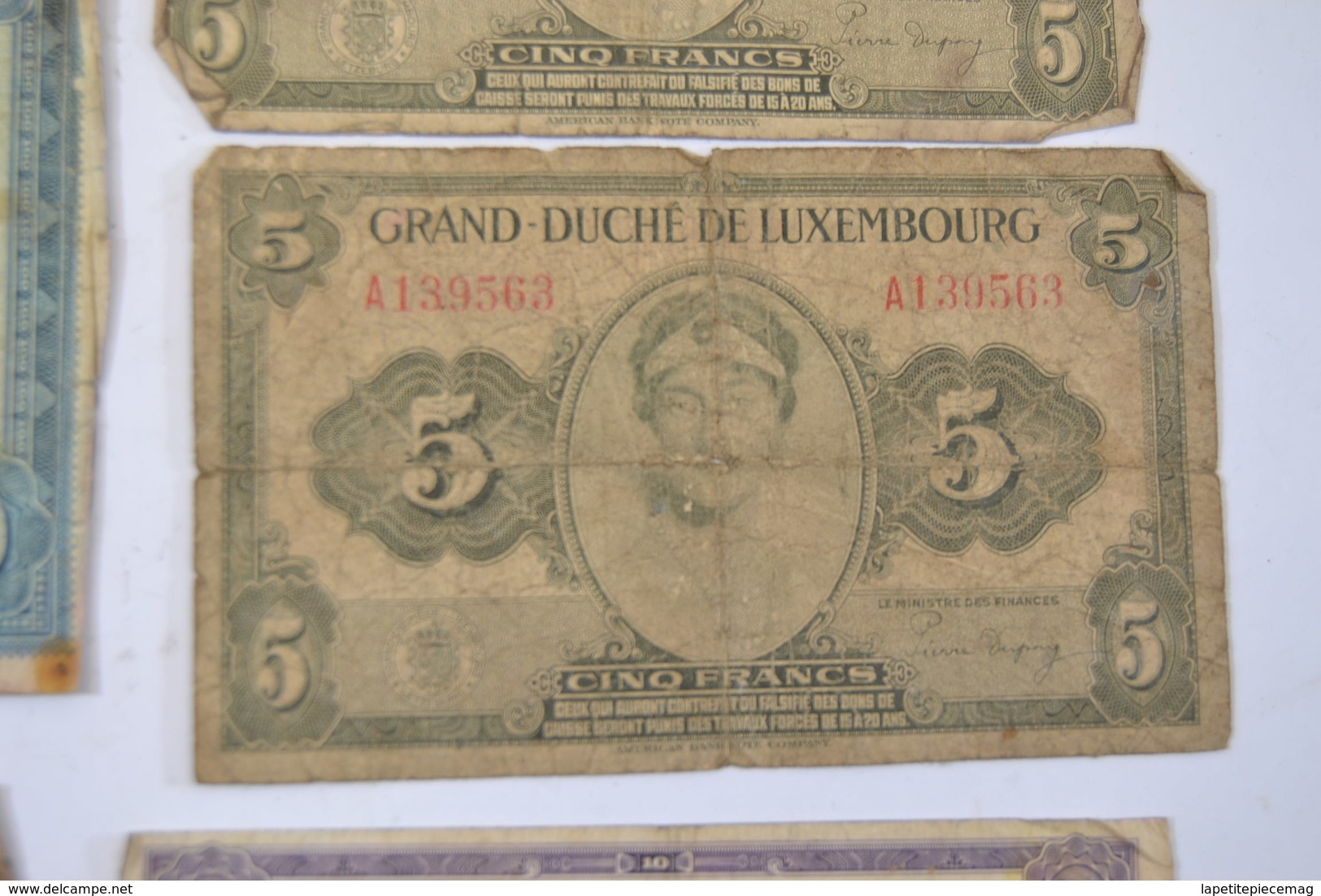 (AR10) Lot Billets Luxembourg Letzeburg 100 Francs 1944 ND, 20 Francs 1945, 2 X 5frs Et 10 Francs - Luxembourg