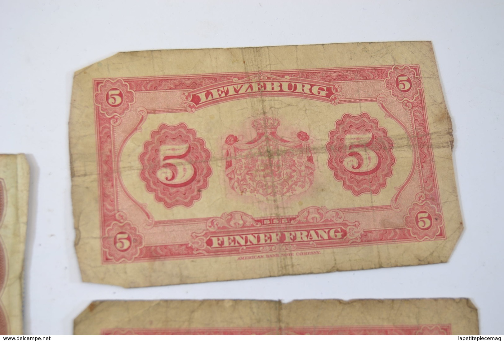 (AR10) Lot billets Luxembourg Letzeburg 100 francs 1944 ND, 20 francs 1945, 2 x 5frs et 10 francs