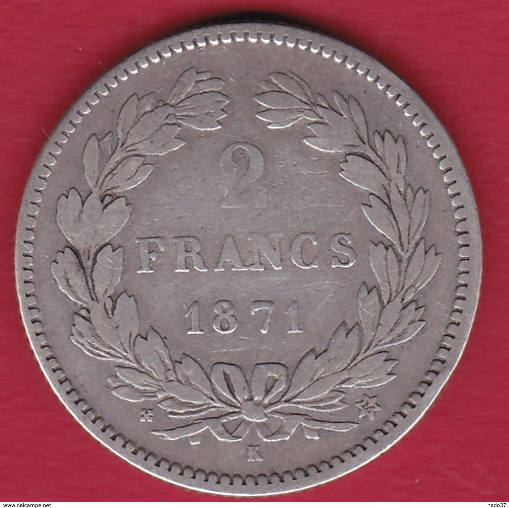 France 2 Francs Argent Cérès Sans Légende 1871 K - Autres & Non Classés