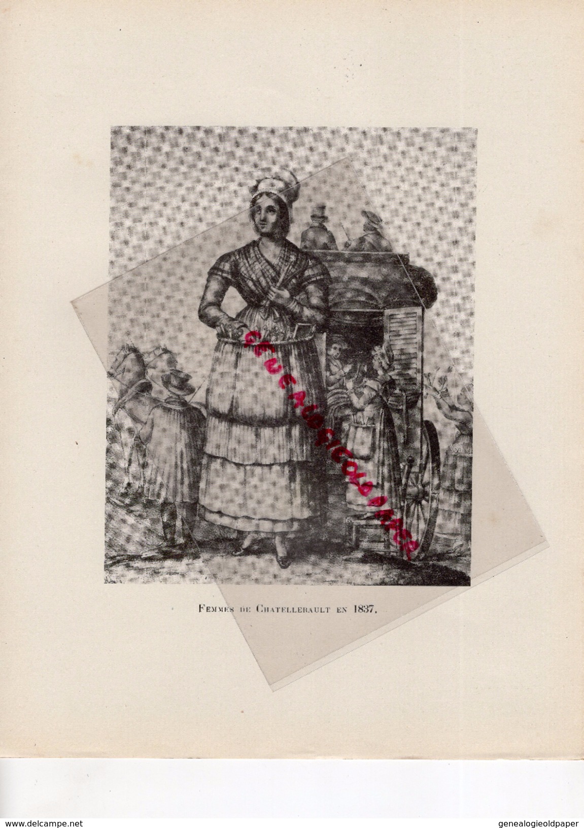COSTUMES FRANCE XIXE S.- GRAVURE 86- FEMMES DE CHATELLERAULT EN 1837-IMPRIMERIE COULOUMA A ARGENTEUIL 1932 - Estampes & Gravures