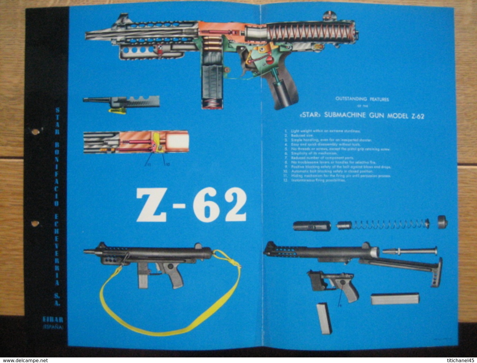 Publicité Plastifiée Sur La "STAR" SUBMACHINE GUN MODEL Z-62 STAR BONIFACIO ECHEVERRIA, EIBAR ESPANA - Armi Da Collezione