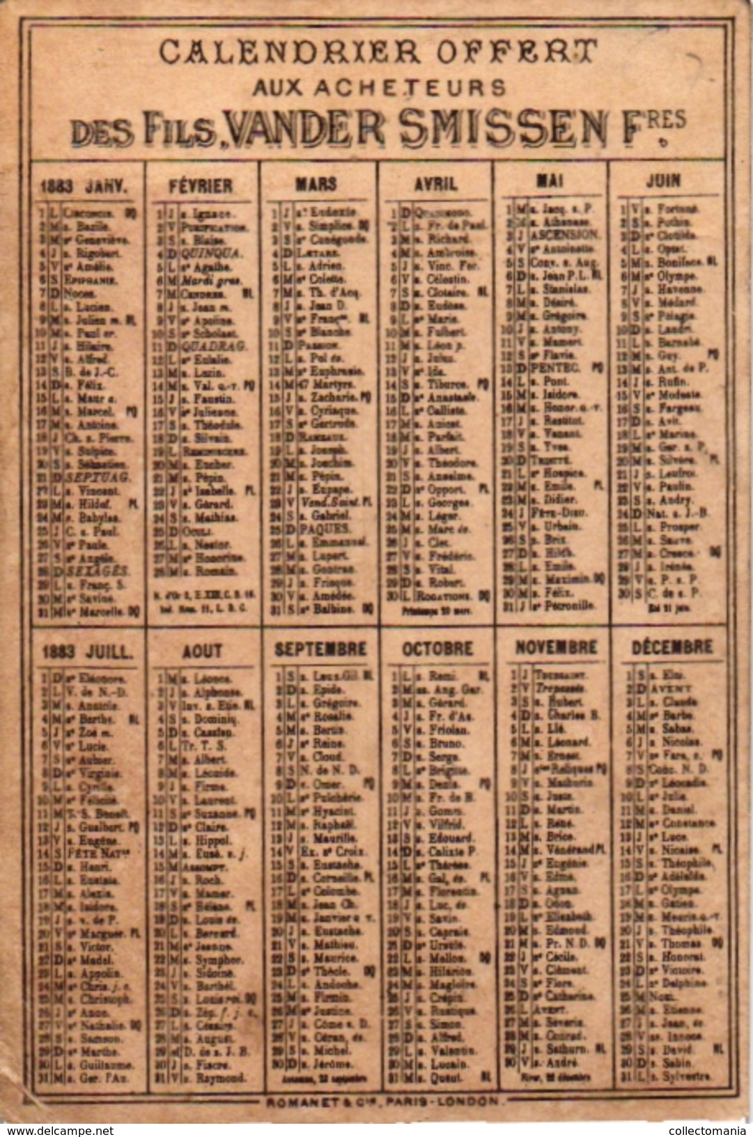 6 chromos Serie compl PUB Fil à Coudre VanderSmissen Romanet Calendrier 1883 Calendar Cerf Volant Kytes Drachen Vliegers