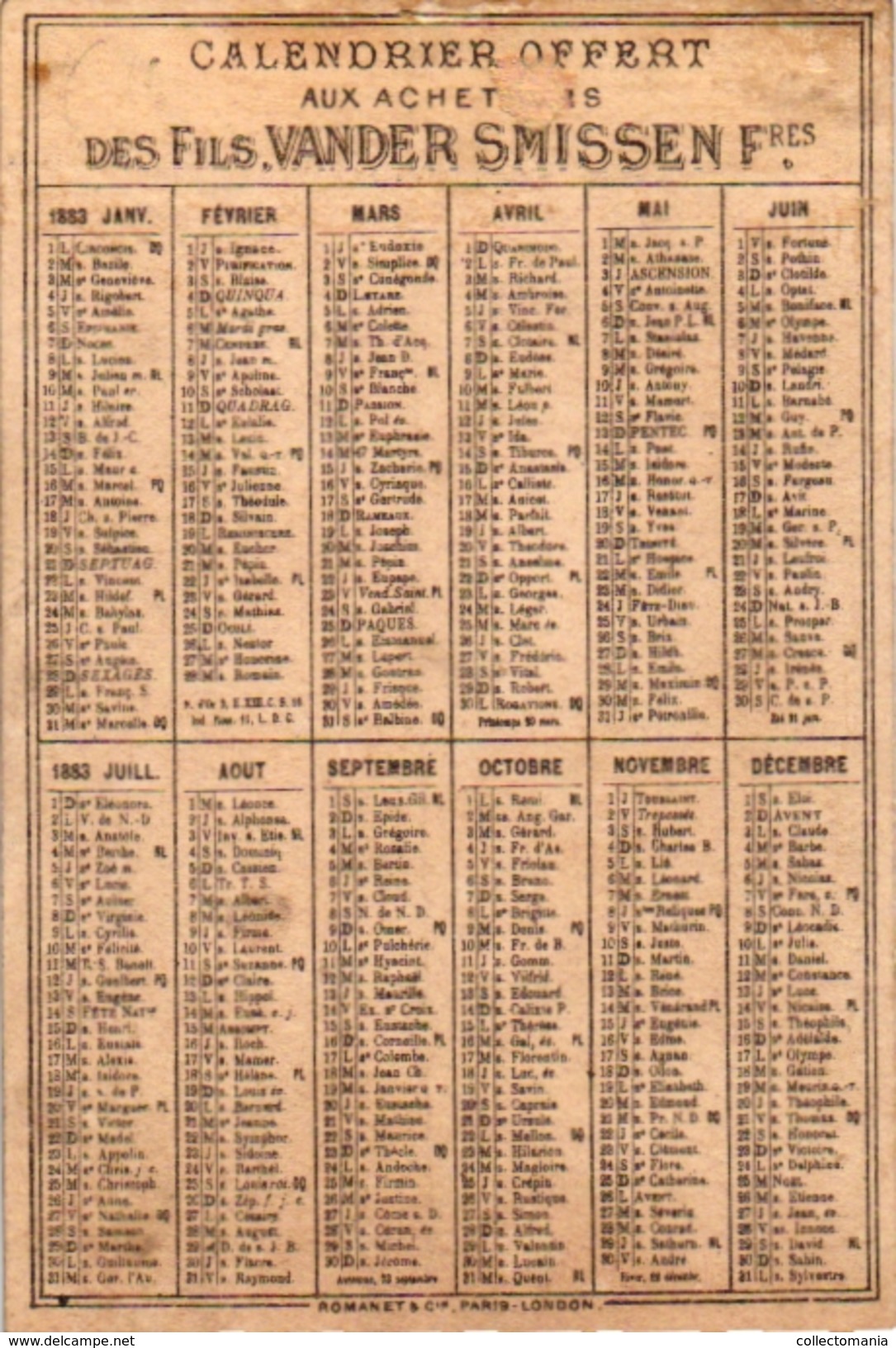 6 chromos Serie compl PUB Fil à Coudre VanderSmissen Romanet Calendrier 1883 Calendar Cerf Volant Kytes Drachen Vliegers