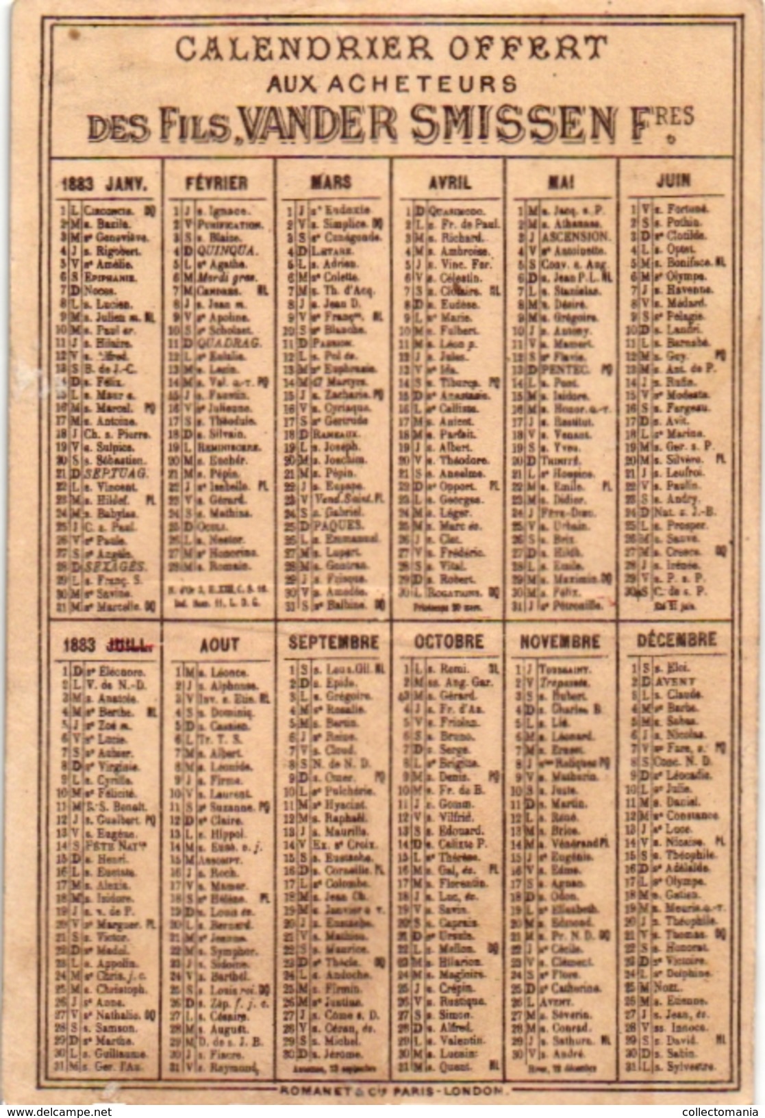 6 chromos Serie compl PUB Fil à Coudre VanderSmissen Romanet Calendrier 1883 Calendar Cerf Volant Kytes Drachen Vliegers