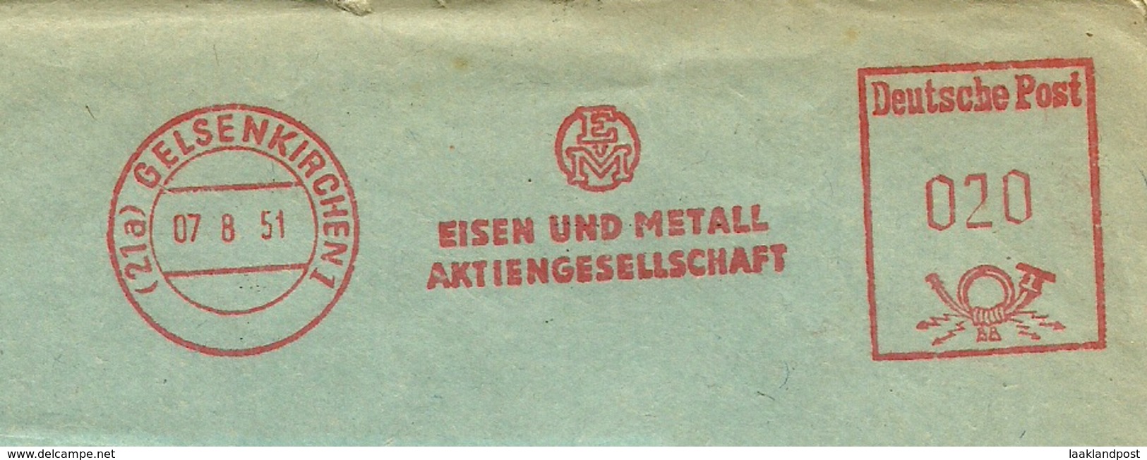 Firmcover Meter Eisen Und Metal Lehr & Co, Gelsenkirchen 7/8/1951 - Fabrieken En Industrieën