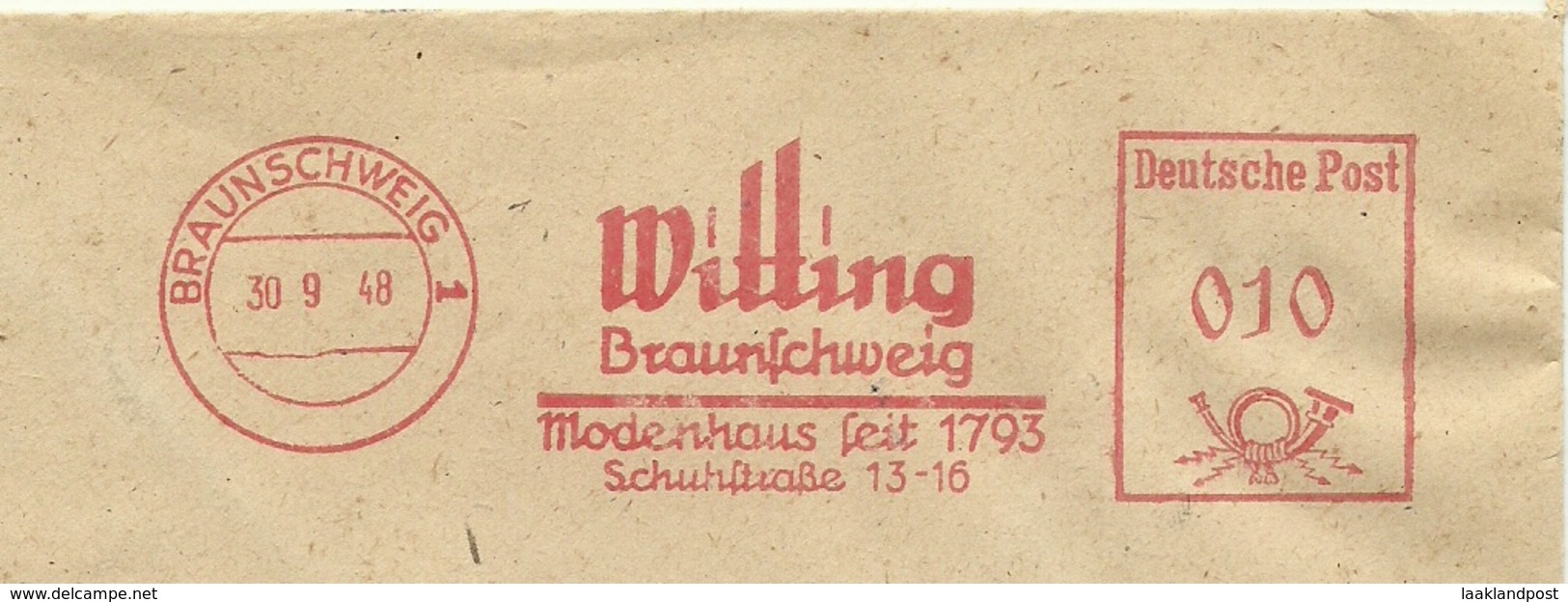 Firmcover Meter E.F. Witting Modeshaus Seit 1793 Braunschweig 30/9/1948 - Textiel