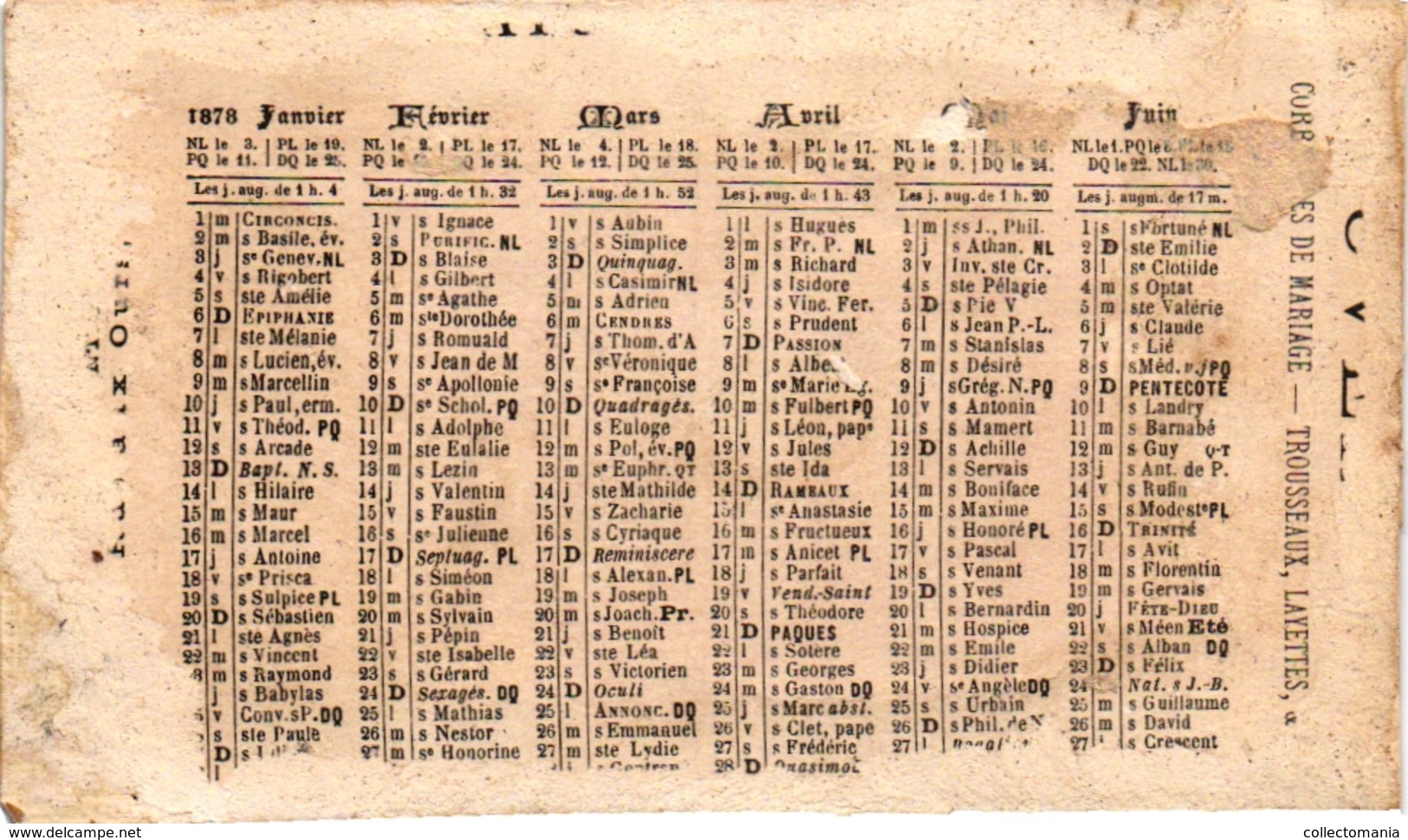 1 Trade Card Pub Calendrier 1878 Calendar    Cerf Volant  Kytes Drachen Vliegers Litho - Altri & Non Classificati