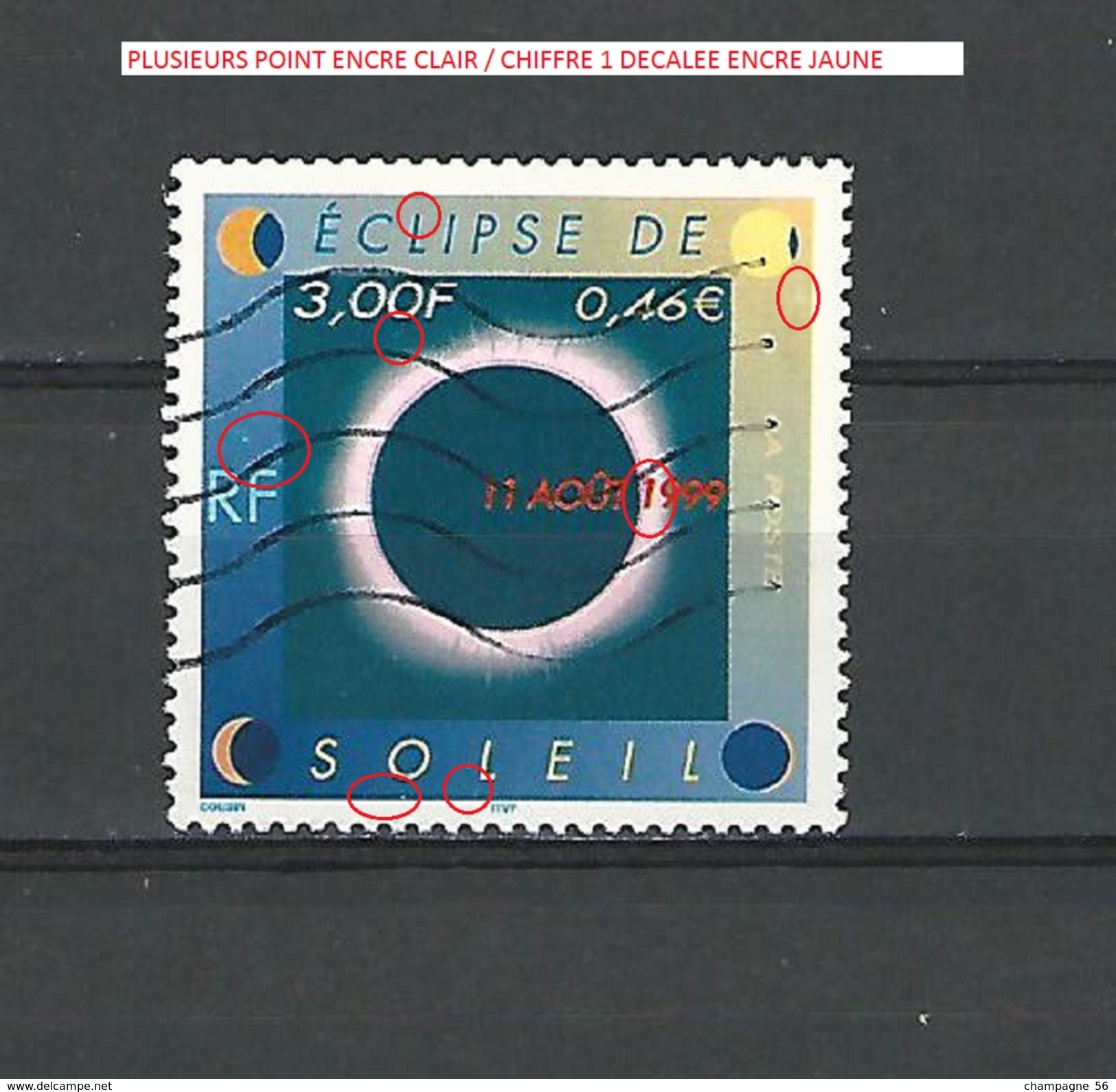 VARIÉTÉS FRANCE 1999  N° 3261  ECLIPSE DE SOLEIL    PHOSPHORESCENTE OBLITÉRÉ - Used Stamps