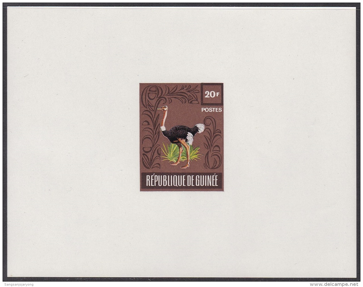 Guinea 1962 20fr, Wildlife, Fauna, Bird, Ostrich, Faune, Oiseau, Autruche, Unissued Brown Deluxe Proof, Epreuve - Autruches