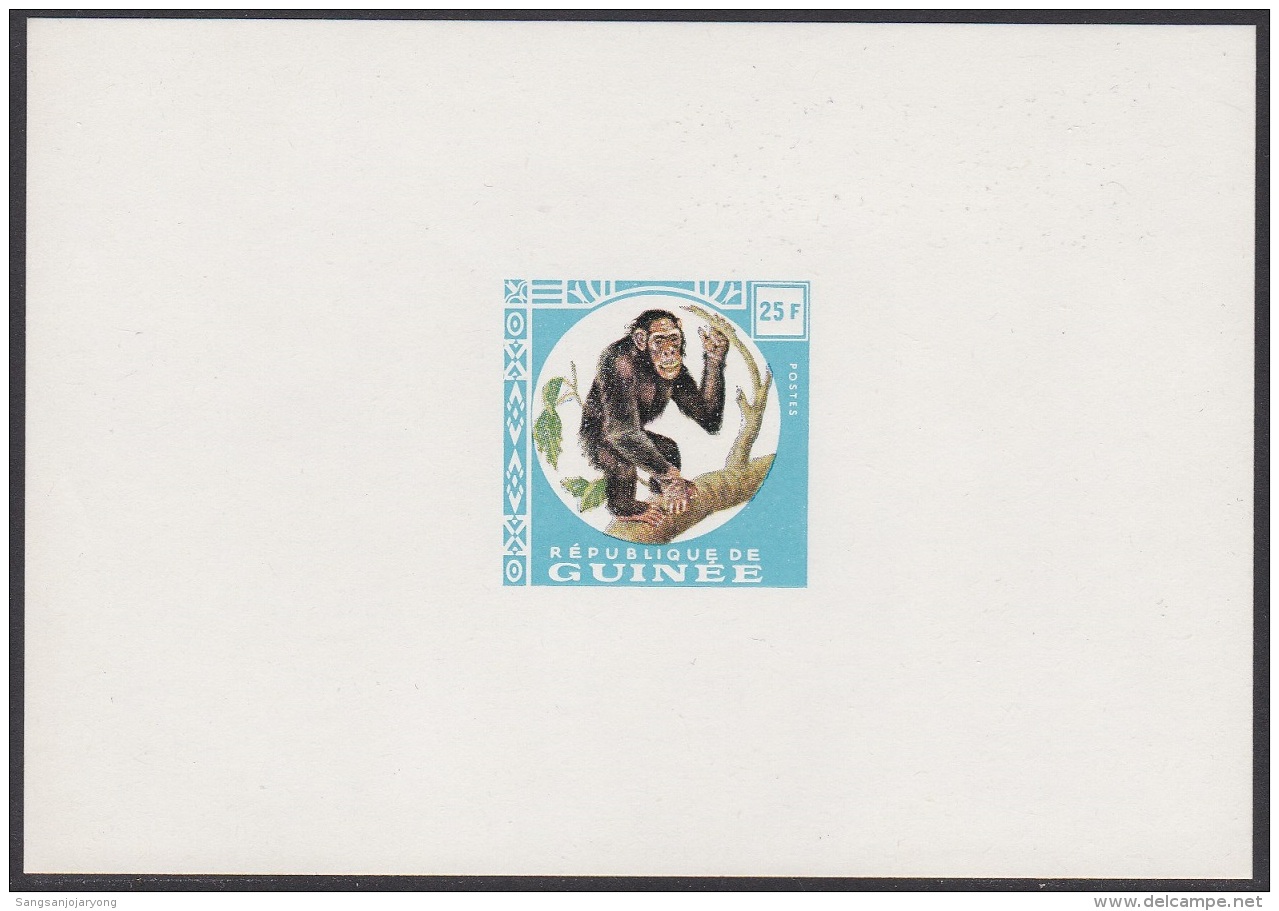 Guinea 1962 25fr, Wildlife, Fauna, Chimpanzee, Faune, Chimpanzé, Unissued Sky Blue Deluxe Proof, Epreuve - Chimpanzés