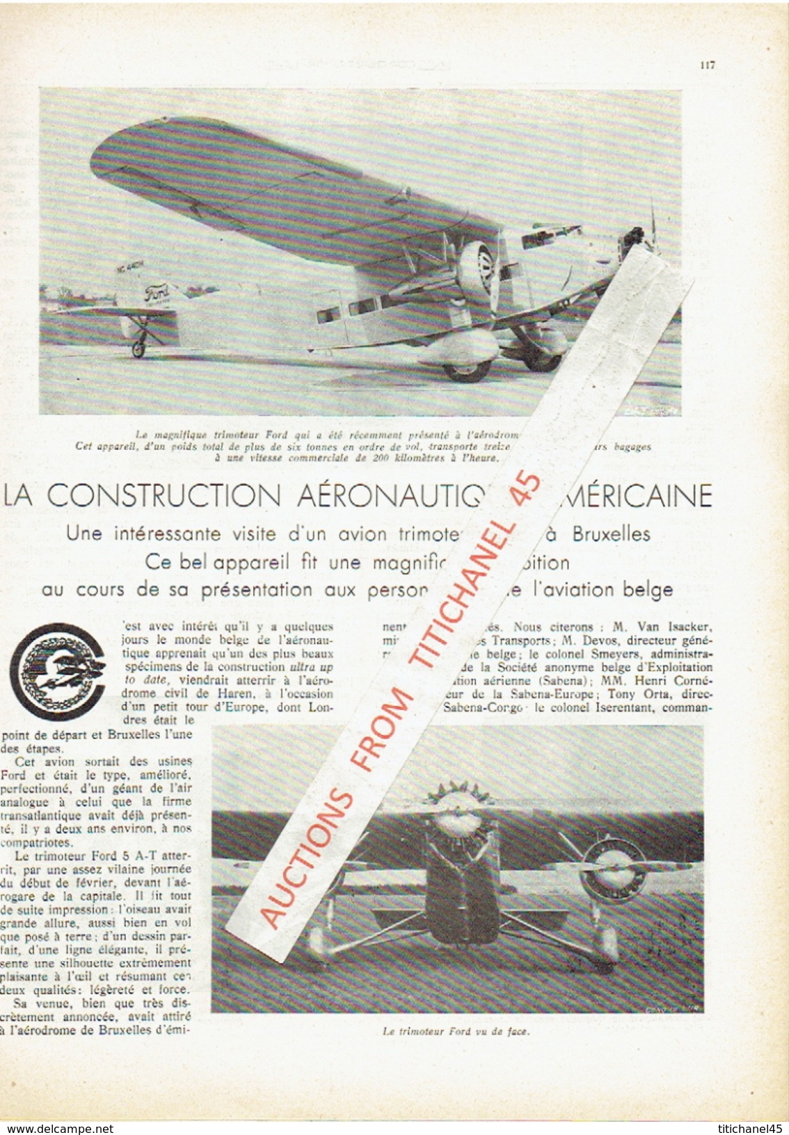 LA CONQUETE DE L'AIR 1932 n°3 -SABENA-CONGO-MINERVA-HISPANO-SUIZA-SABCA-MUSTERLE-FORD-CHENARD-WALCKER-CITROEN-WILLYS