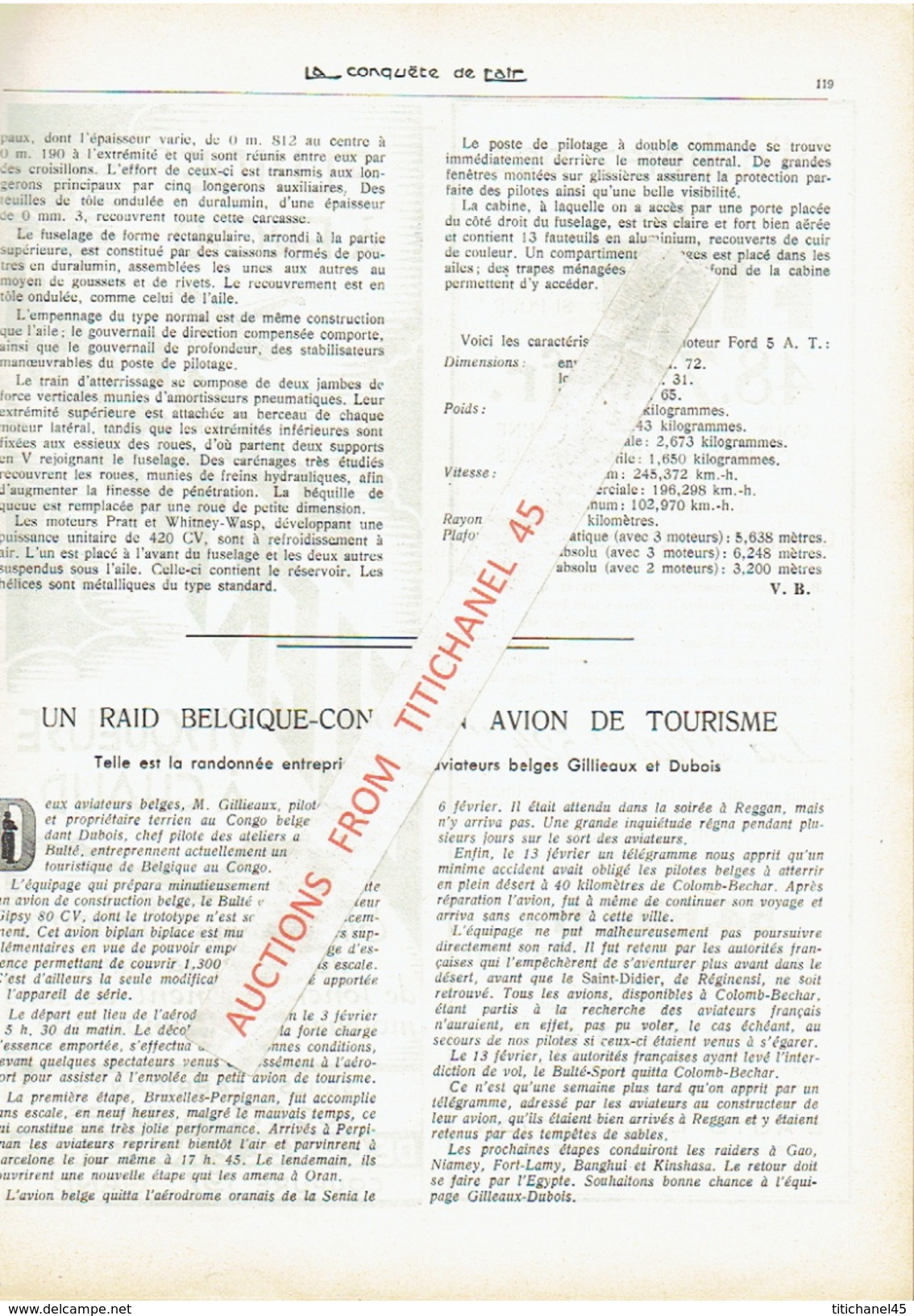 LA CONQUETE DE L'AIR 1932 n°3 -SABENA-CONGO-MINERVA-HISPANO-SUIZA-SABCA-MUSTERLE-FORD-CHENARD-WALCKER-CITROEN-WILLYS