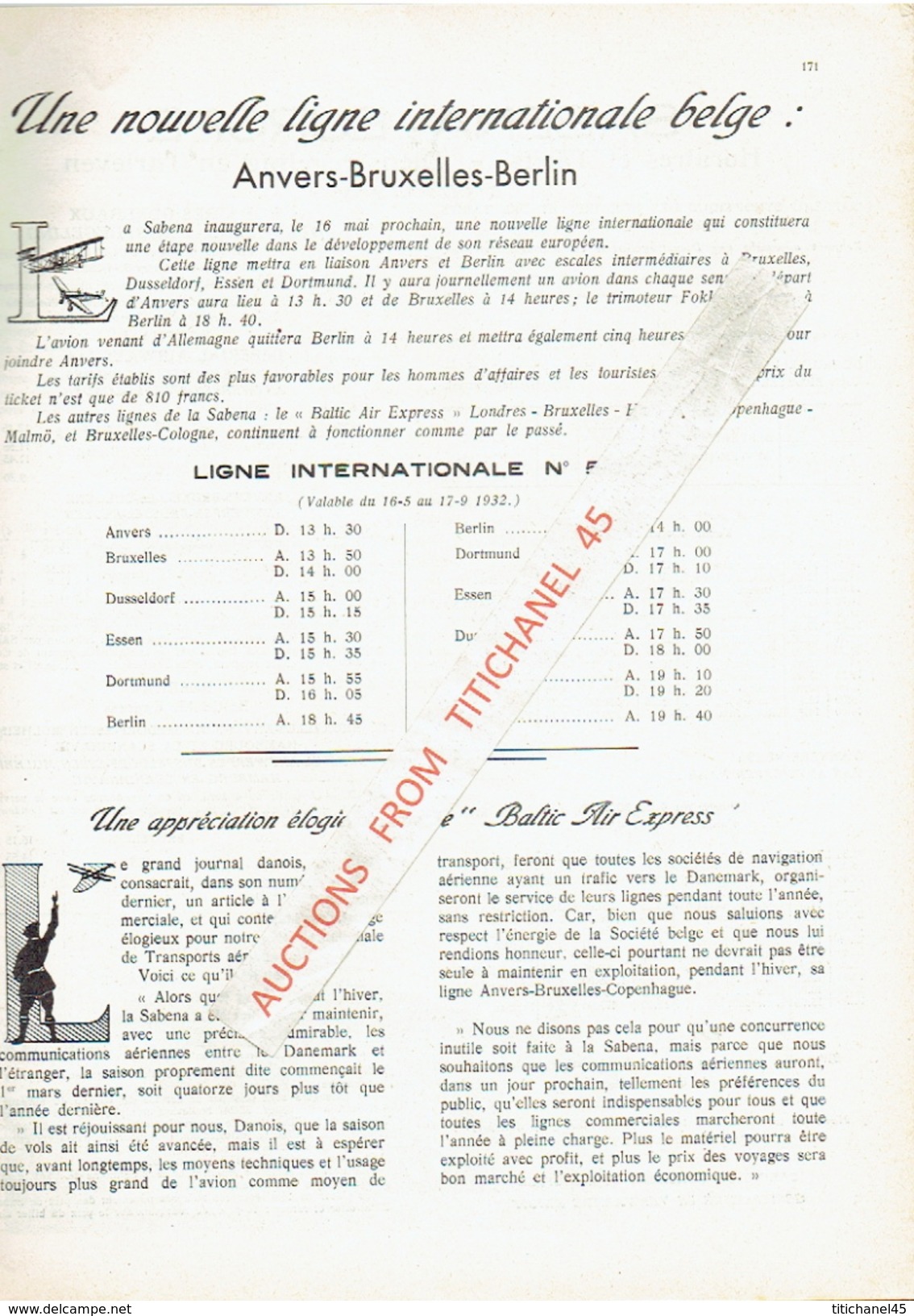 LA CONQUETE DE L'AIR 1932 n°4 -SABENA-CONGO-MINERVA-HYSPANO-SUIZA-BREDA 33-PICCARD-KIPFER-LOCKHEED SIRIUS-NORTHROP ALPHA