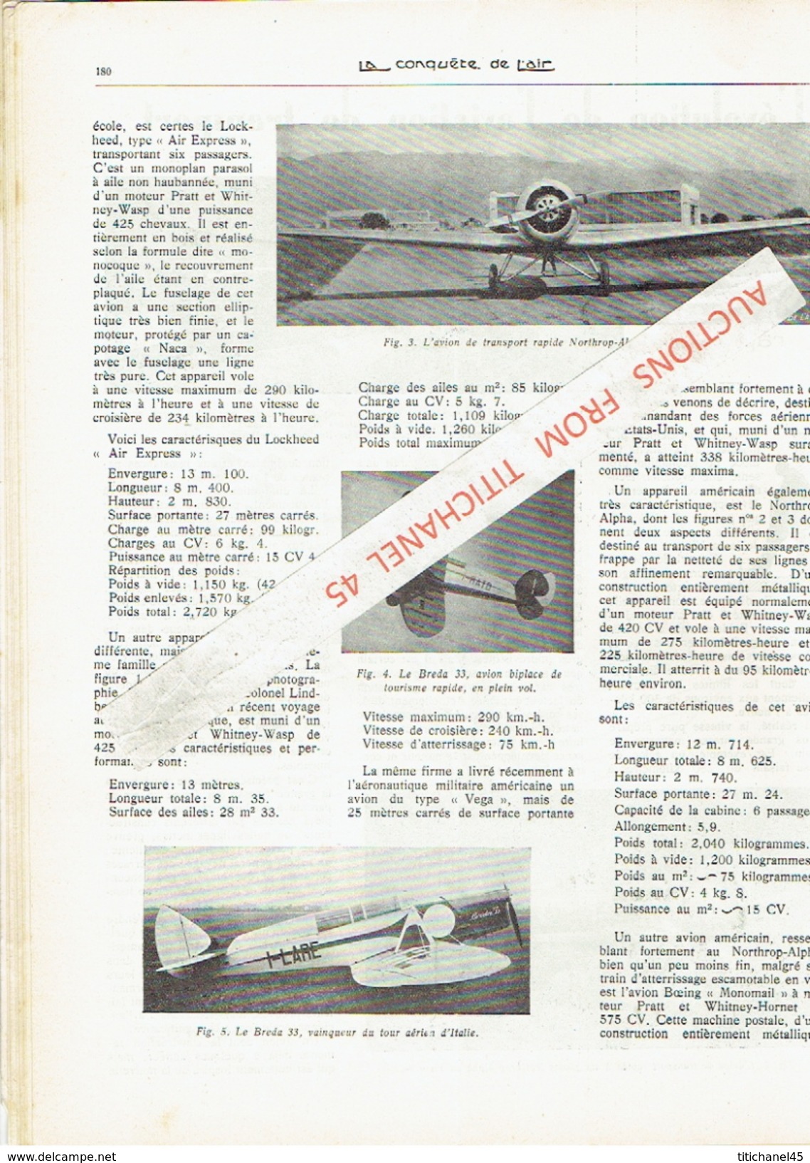 LA CONQUETE DE L'AIR 1932 n°4 -SABENA-CONGO-MINERVA-HYSPANO-SUIZA-BREDA 33-PICCARD-KIPFER-LOCKHEED SIRIUS-NORTHROP ALPHA