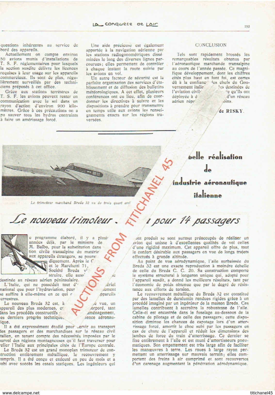 LA CONQUETE DE L'AIR 1932 n°4 -SABENA-CONGO-MINERVA-HYSPANO-SUIZA-BREDA 33-PICCARD-KIPFER-LOCKHEED SIRIUS-NORTHROP ALPHA