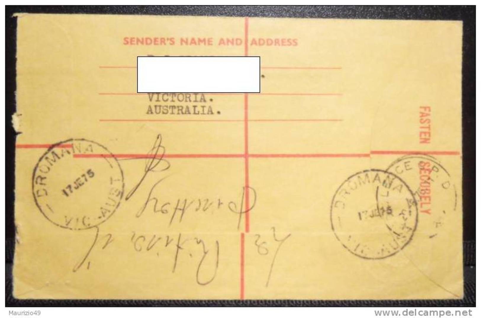 AUSTRALIA 1975 17 Je REGITERED LETTER Air Mail DROMANA VICTORIA FROM LECCE ITALY- Aboriginal Art (25 C + 35 C)+ 50c +1c. - Altri & Non Classificati