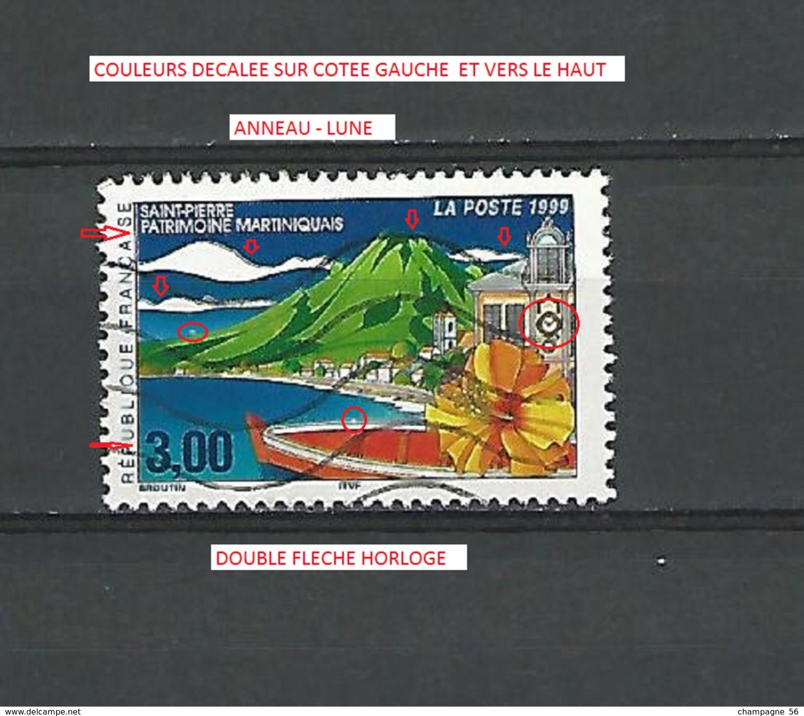 VARIÉTÉS FRANCE  1999  N° 3244 PHOSPHORESCENTE SAINT PIERRE MARTINIQUAIS OBLITÉRÉ - Used Stamps