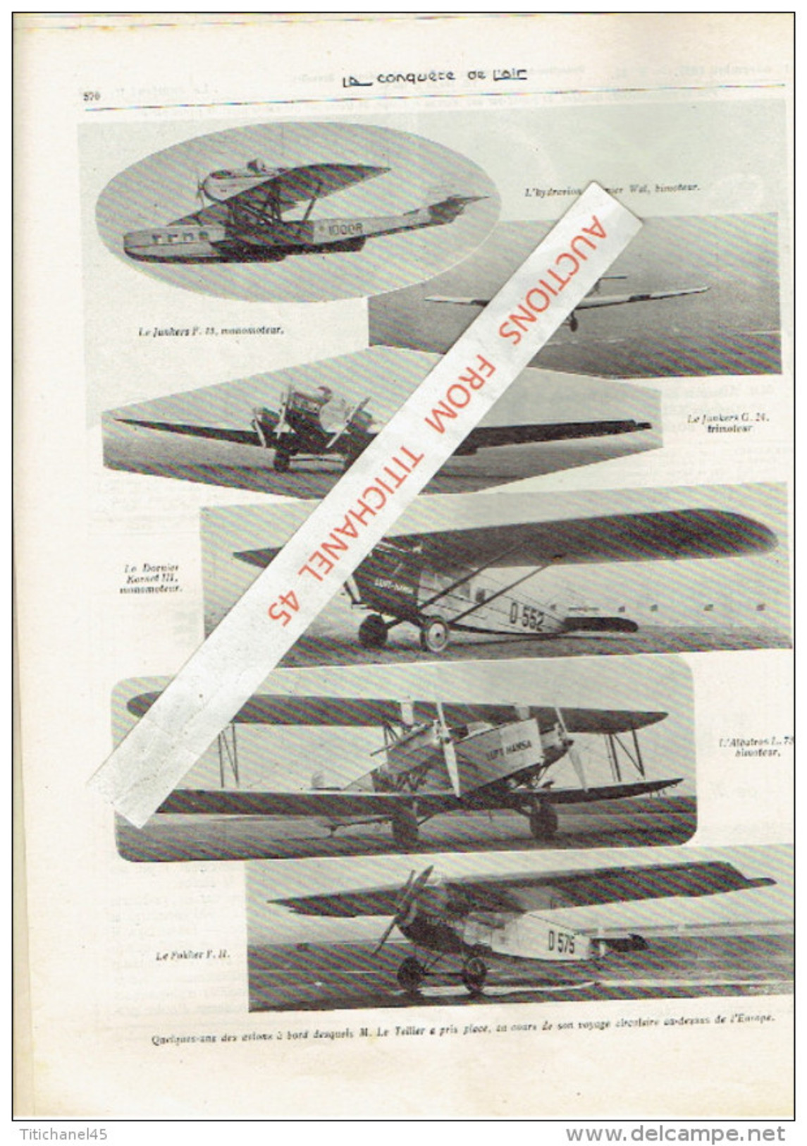 LA CONQUETE DE L'AIR 1927 n°11- MINERVA -CONGO-DORNIER WAL-JUNKERS F.13-JUNKERS G.24-KORNET111